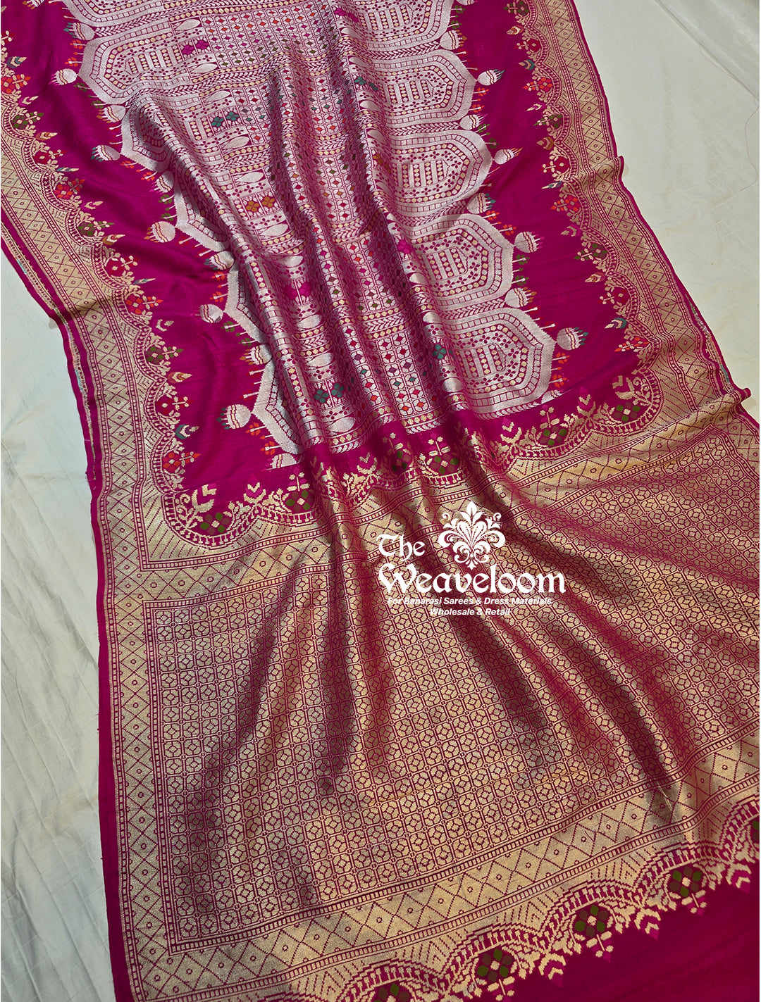 Tussar Georgette Pure Banarasi Saree in Rani Color with Meenakari Work, 6.5 Meters Length, Includes Running Blouse, Free Shipping and COD Available.