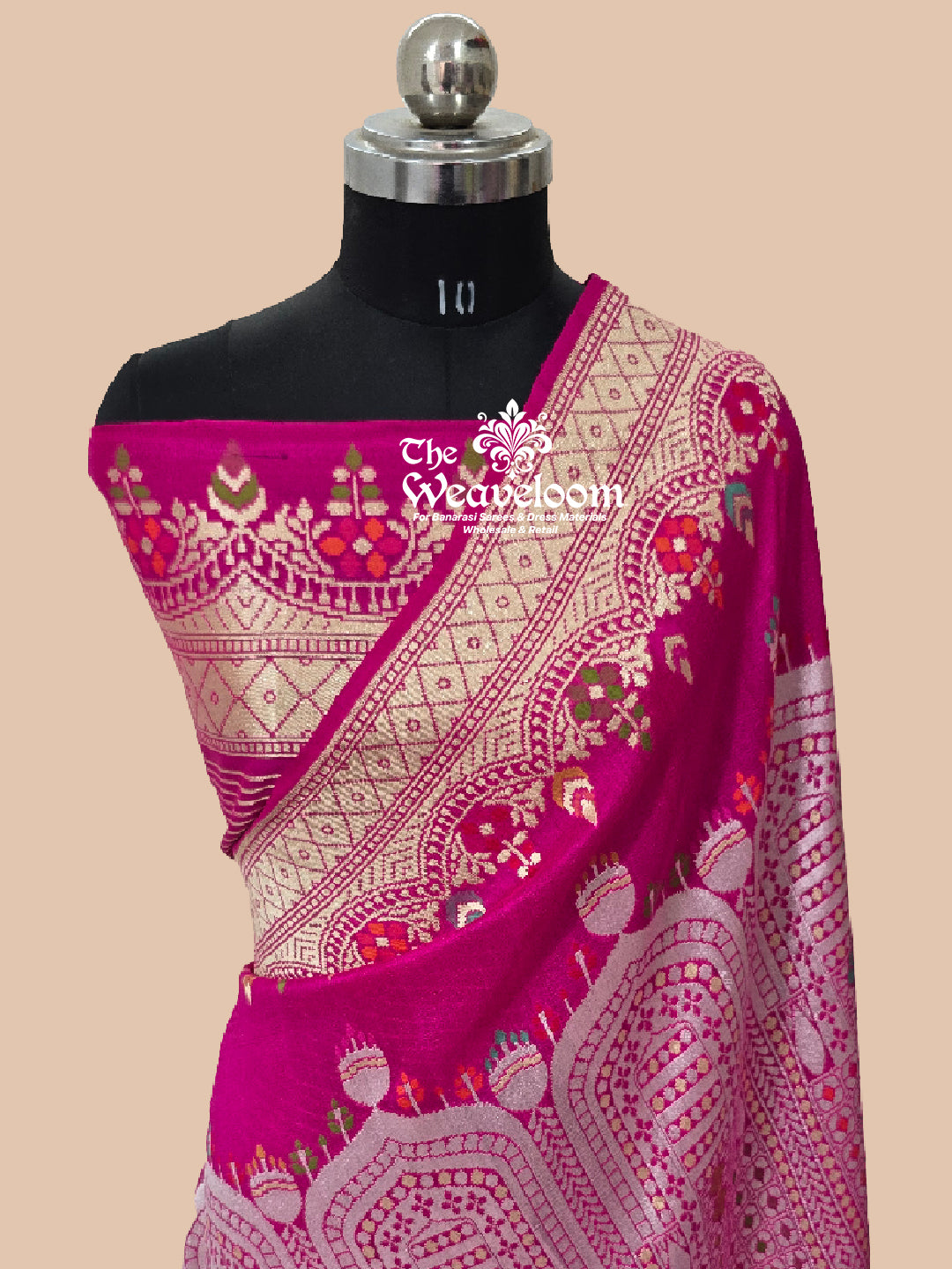 Tussar Georgette Pure Banarasi Saree in Rani Color with Meenakari Work, 6.5 Meters Length, Includes Running Blouse, Free Shipping and COD Available.