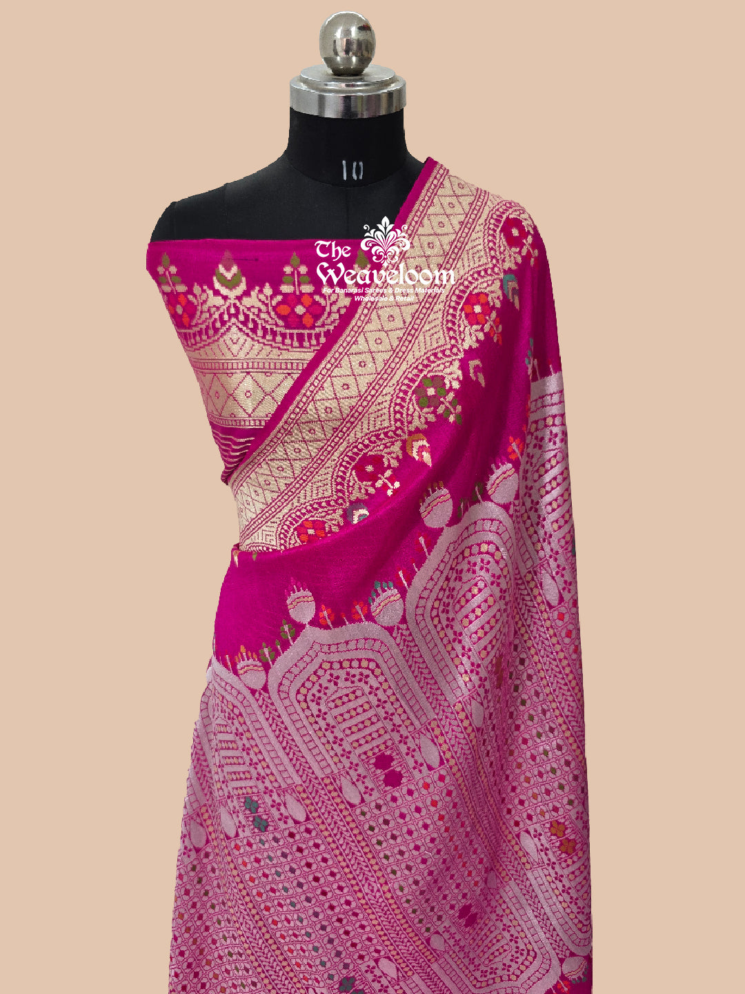 Tussar Georgette Pure Banarasi Saree in Rani Color with Meenakari Work, 6.5 Meters Length, Includes Running Blouse, Free Shipping and COD Available.