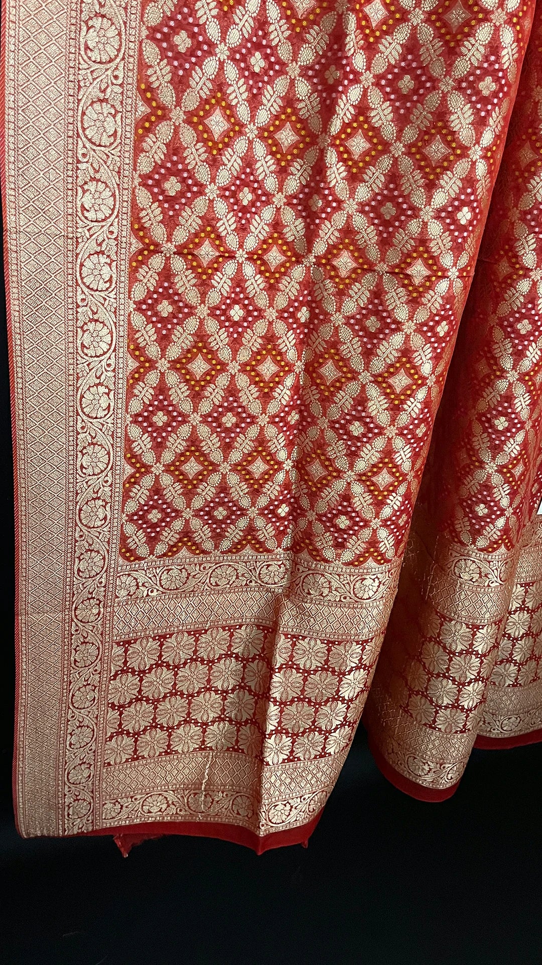 Red Pure Viscose Georgette Bandhej Meenakari Dupatta - The Weaveloom