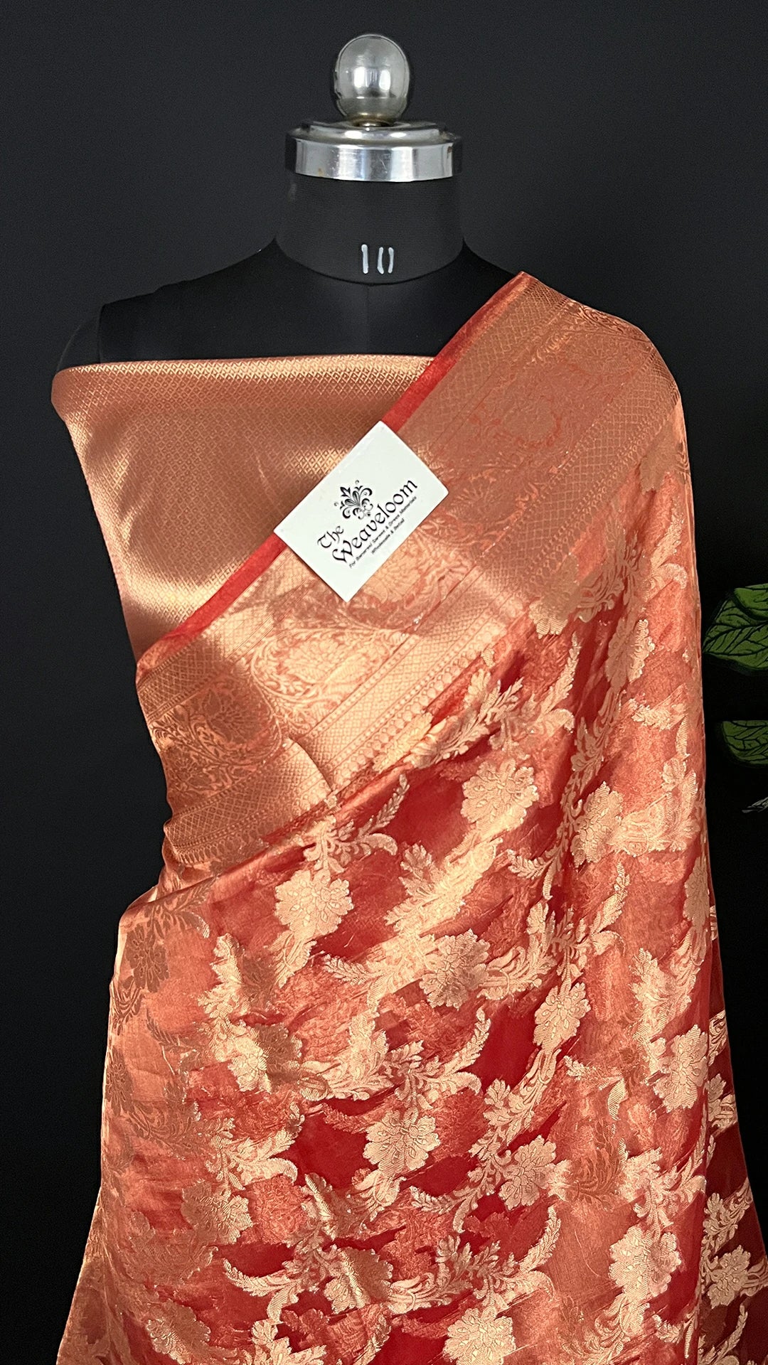 Red - Tissue Silk Pure Banarasi Saree With Gold Floral Jaal And Broad Zari Border — The Weaveloom