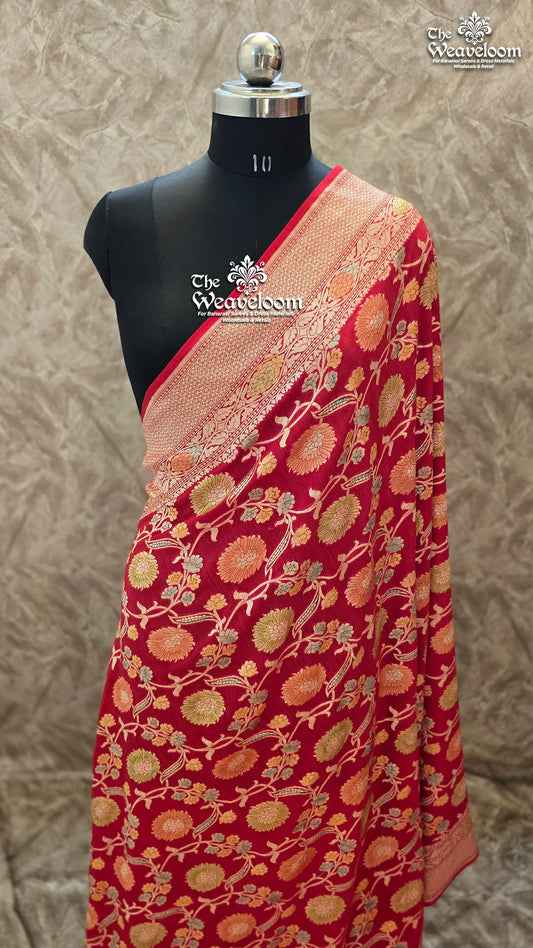 Red Munga Silk Pure Banarasi Dupatta from The Weaveloom