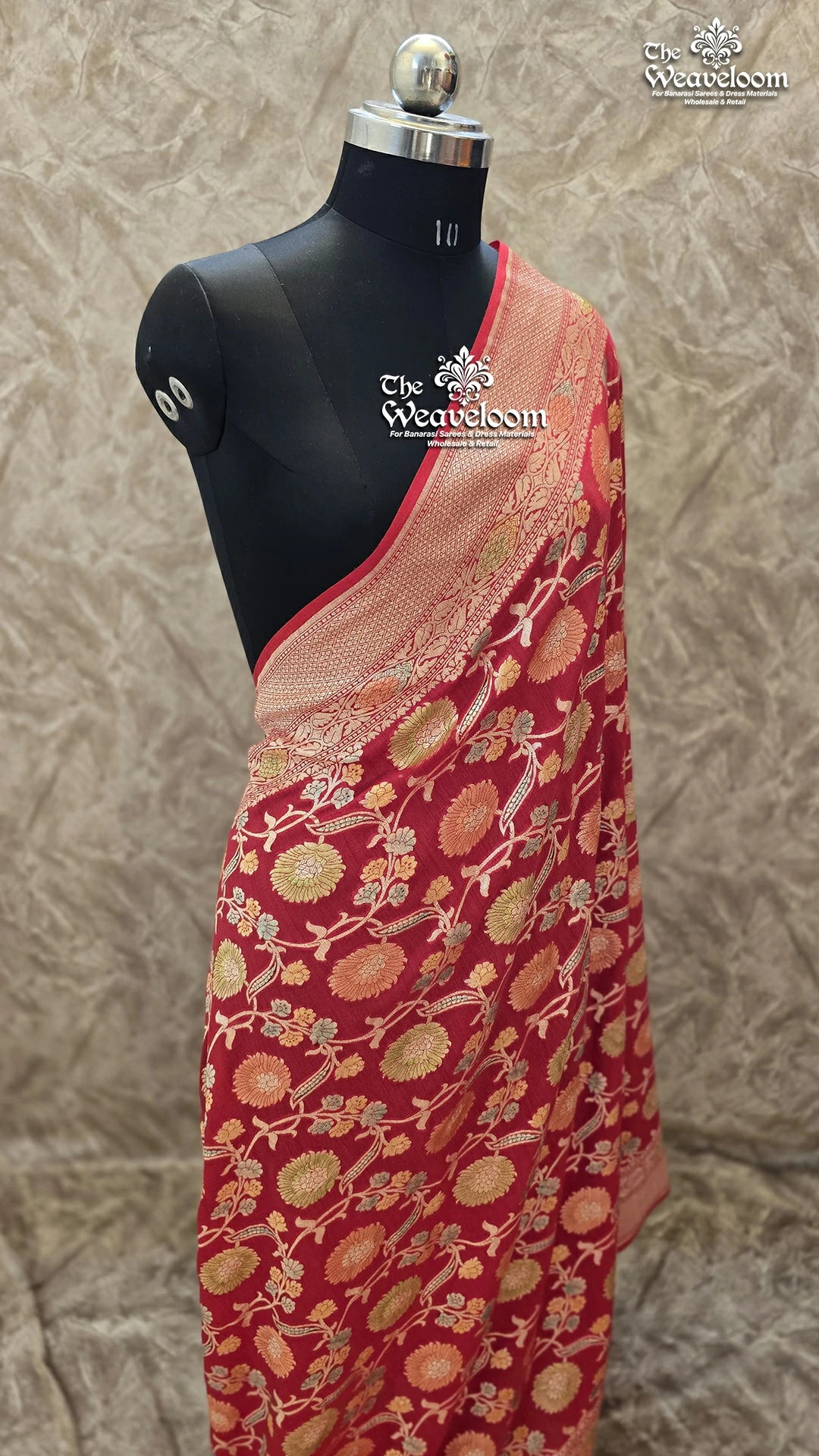 Red Munga Silk Pure Banarasi Dupatta from The Weaveloom