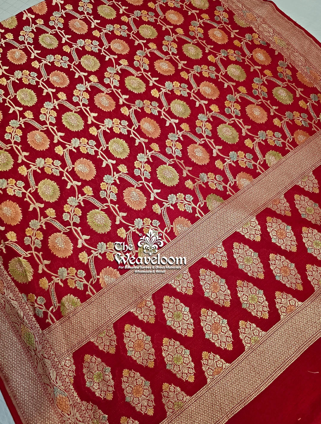 Red Munga Silk Pure Banarasi Dupatta from The Weaveloom