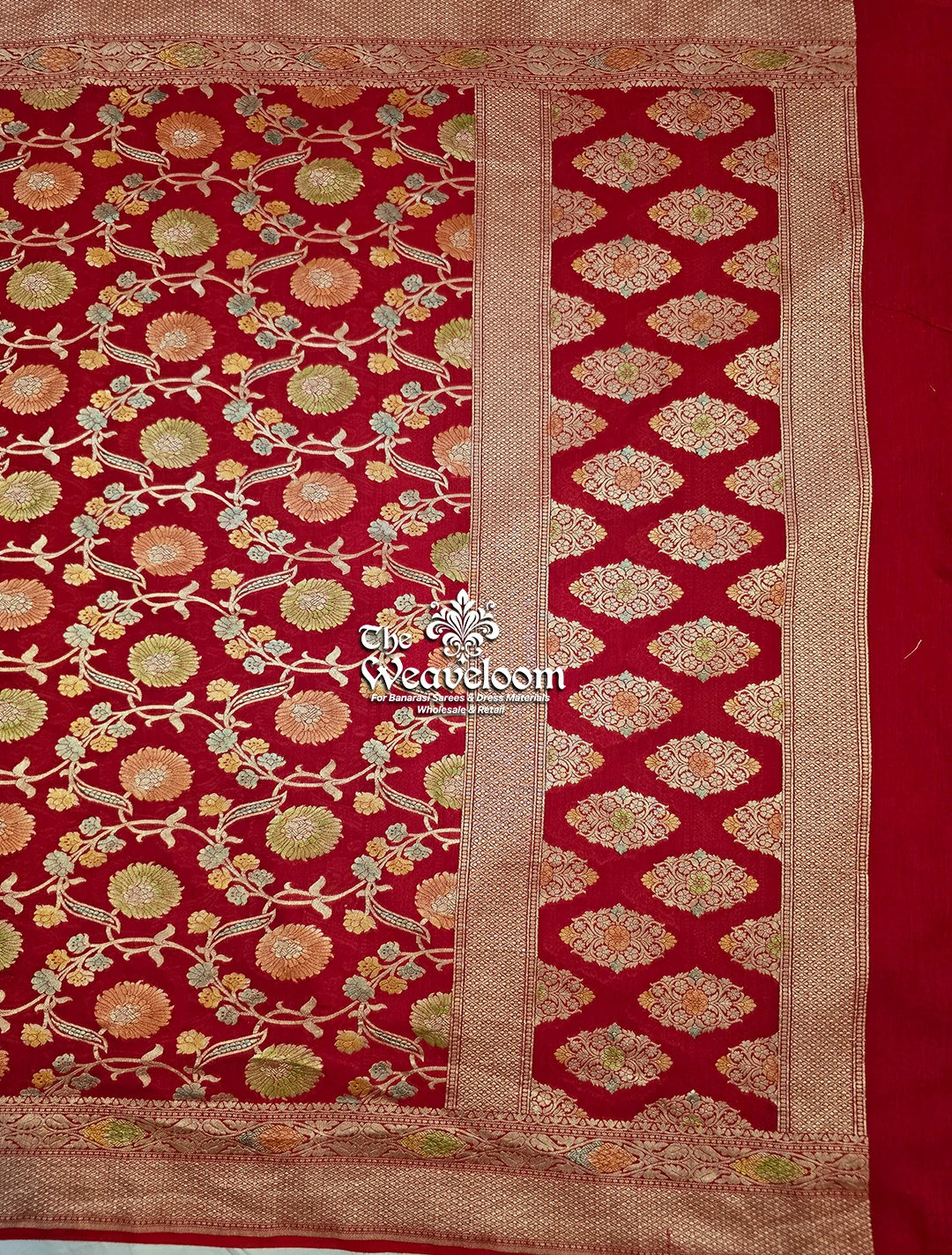 Red Munga Silk Pure Banarasi Dupatta from The Weaveloom