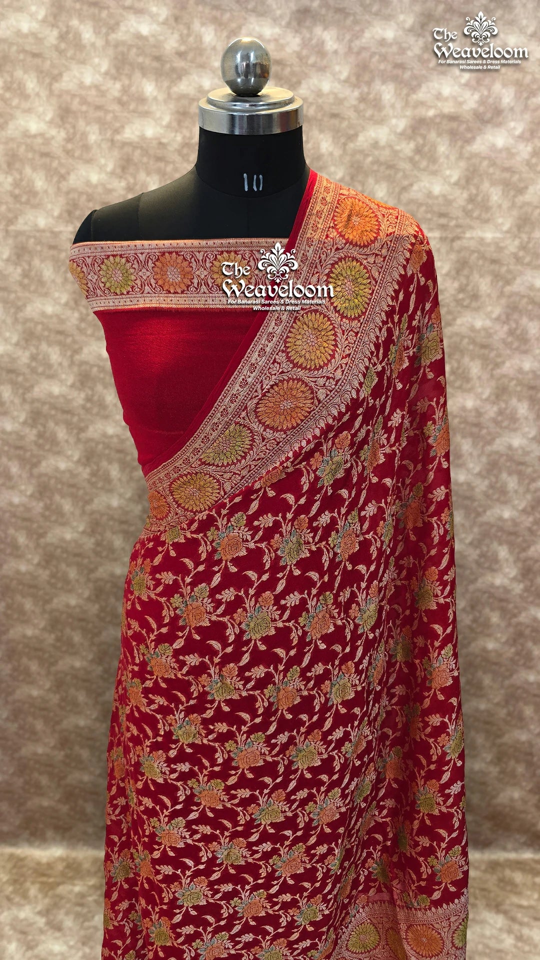 Red Pure Khaddi Chiffon Banarasi Saree – Lightweight, Elegant, and 100% Colour Customizable – The Weaveloom