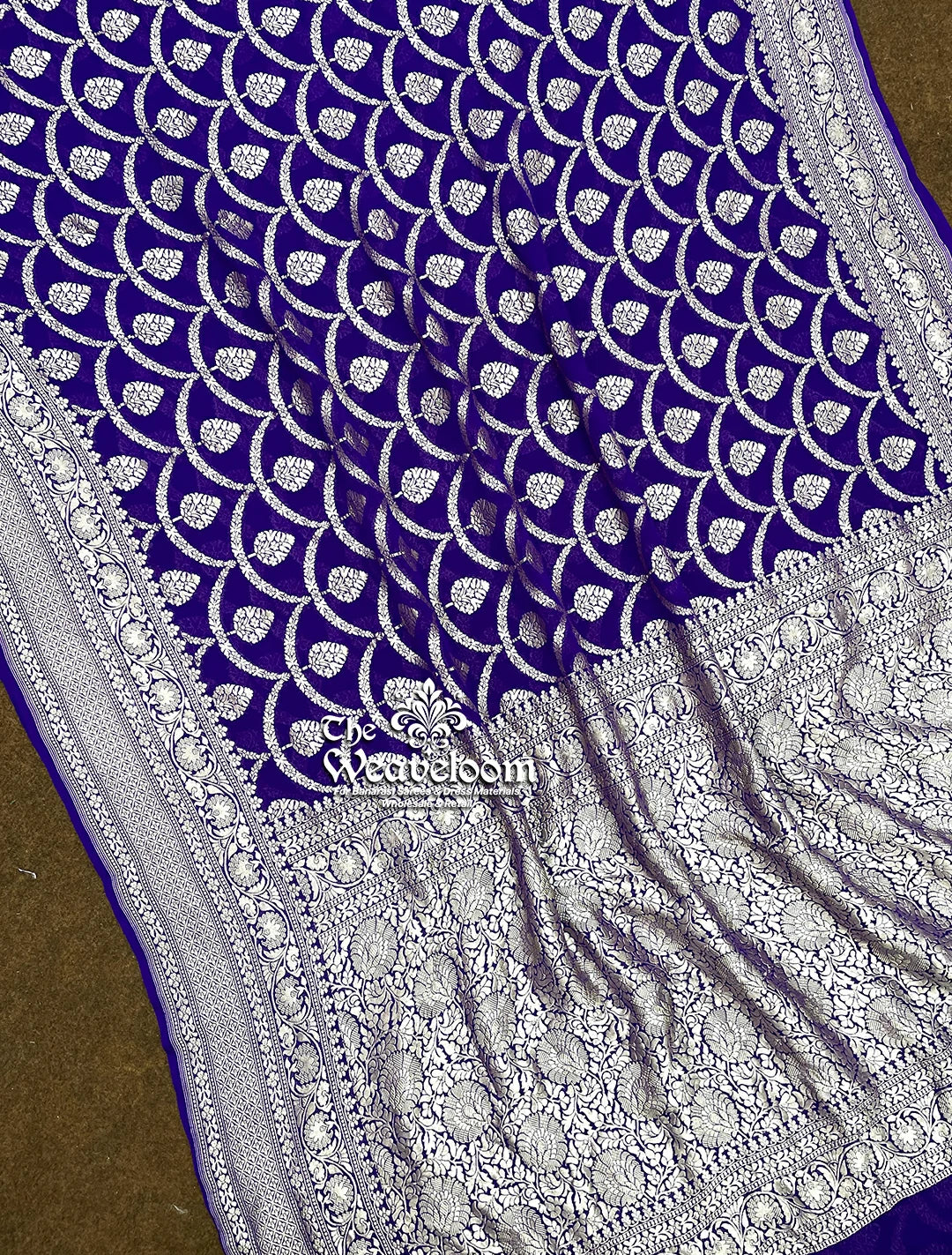 Royal Blue Khaddi Georgette Banarasi Saree with Water Zari Work