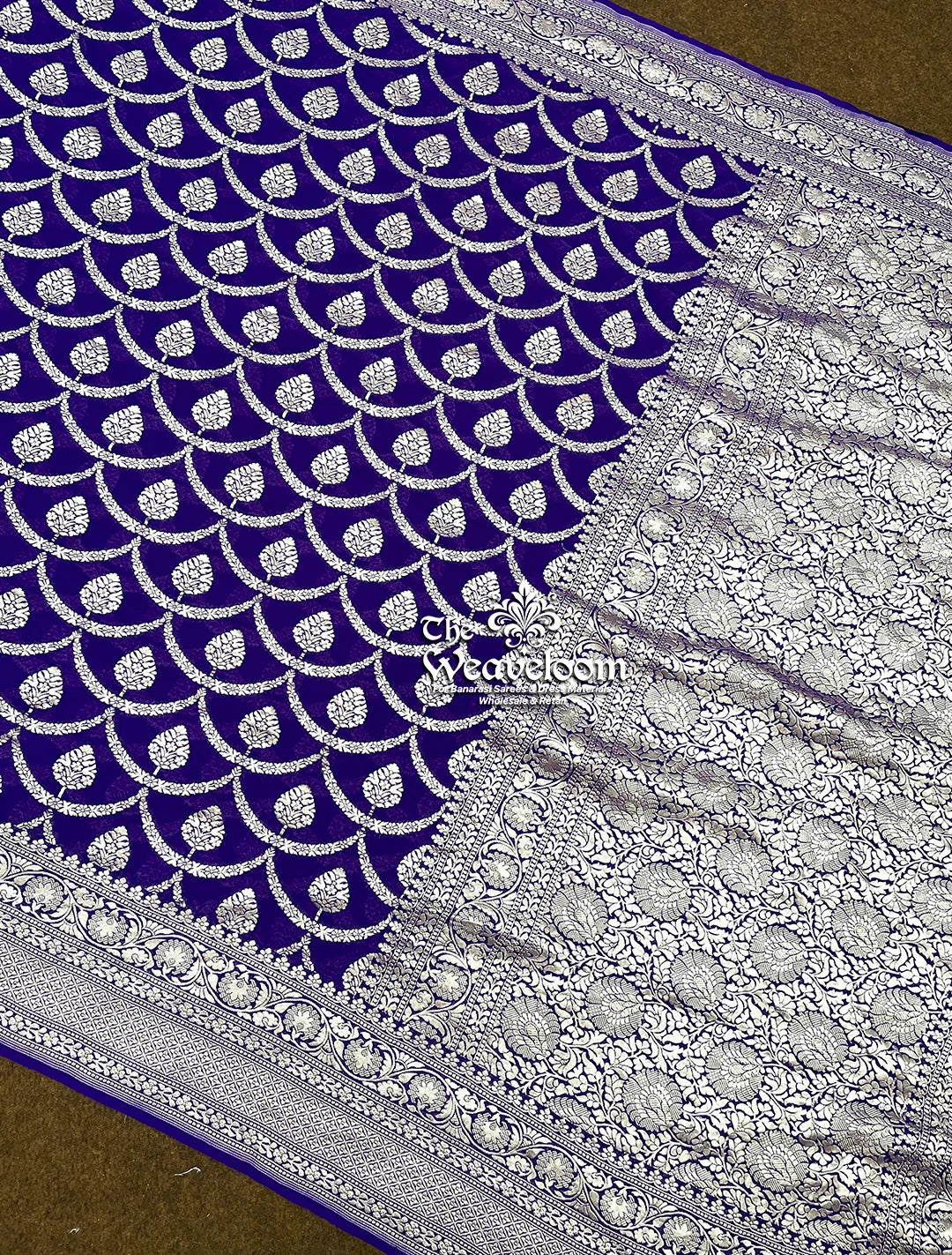 Royal Blue Khaddi Georgette Banarasi Saree with Water Zari Work