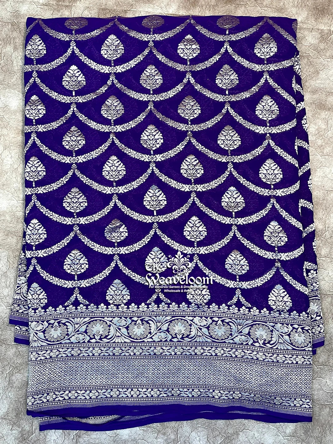 Royal Blue Khaddi Georgette Banarasi Saree with Water Zari Work