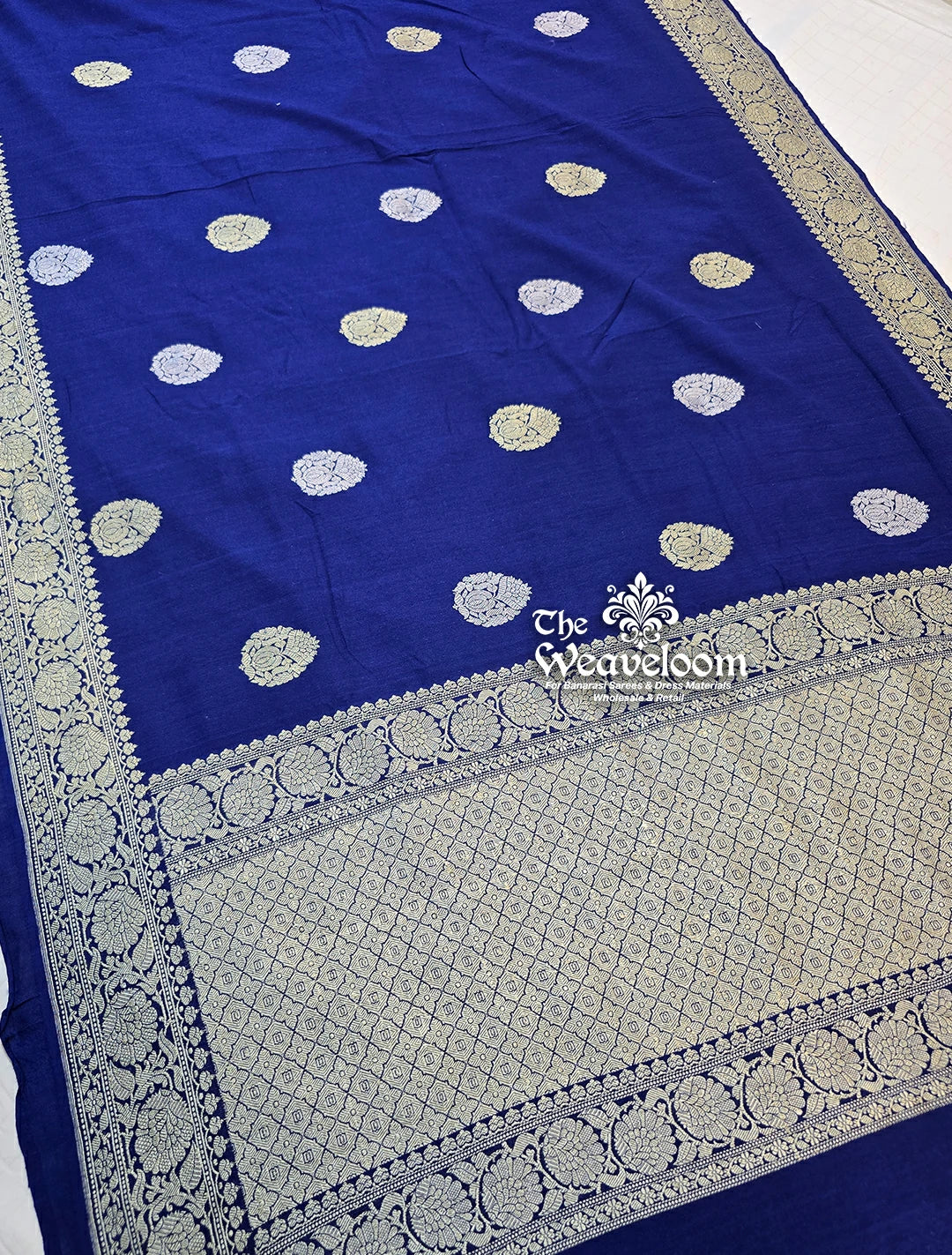 Royal Blue Pure Munga Silk Kadwa Hand Woven Handloom Banarasi Saree by The Weaveloom