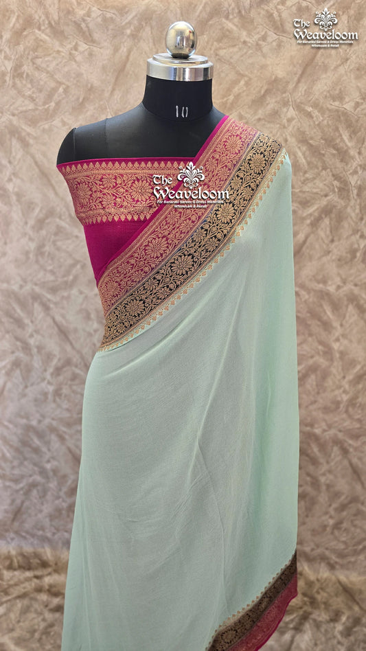 Sky Blue Khaddi Georgette Pure Banarasi Saree by The Weaveloom