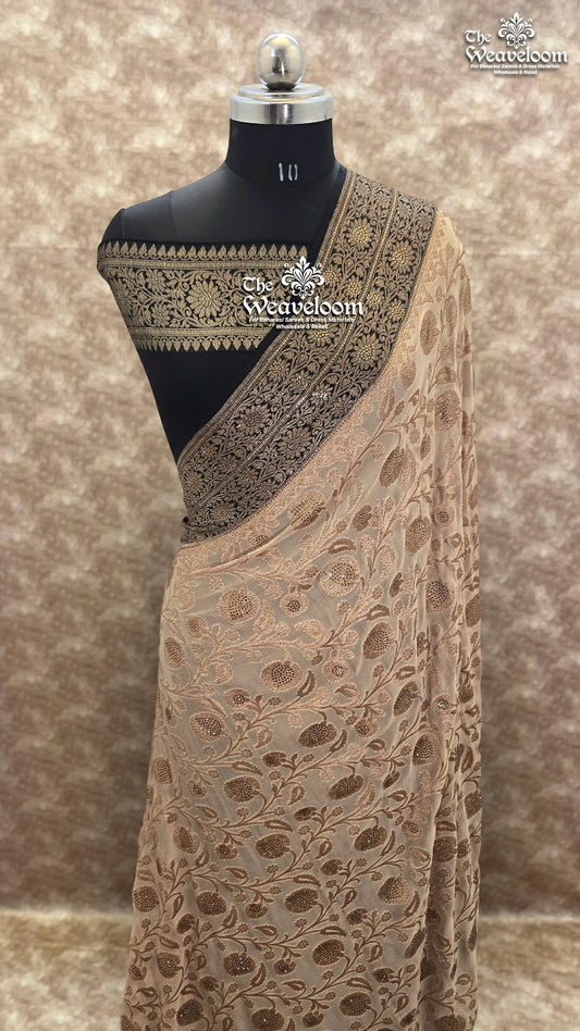 Tussar Colour Khaddi Georgette Banarasi Saree with Siroski Work by The Weaveloom