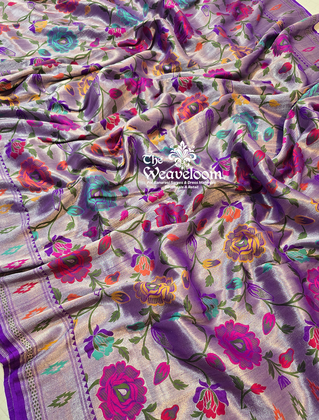 Purple Colour Tussar Georgette Brocade Banarasi Saree with Meenakari Design, 6.5 Meters, with Matching Running Blouse