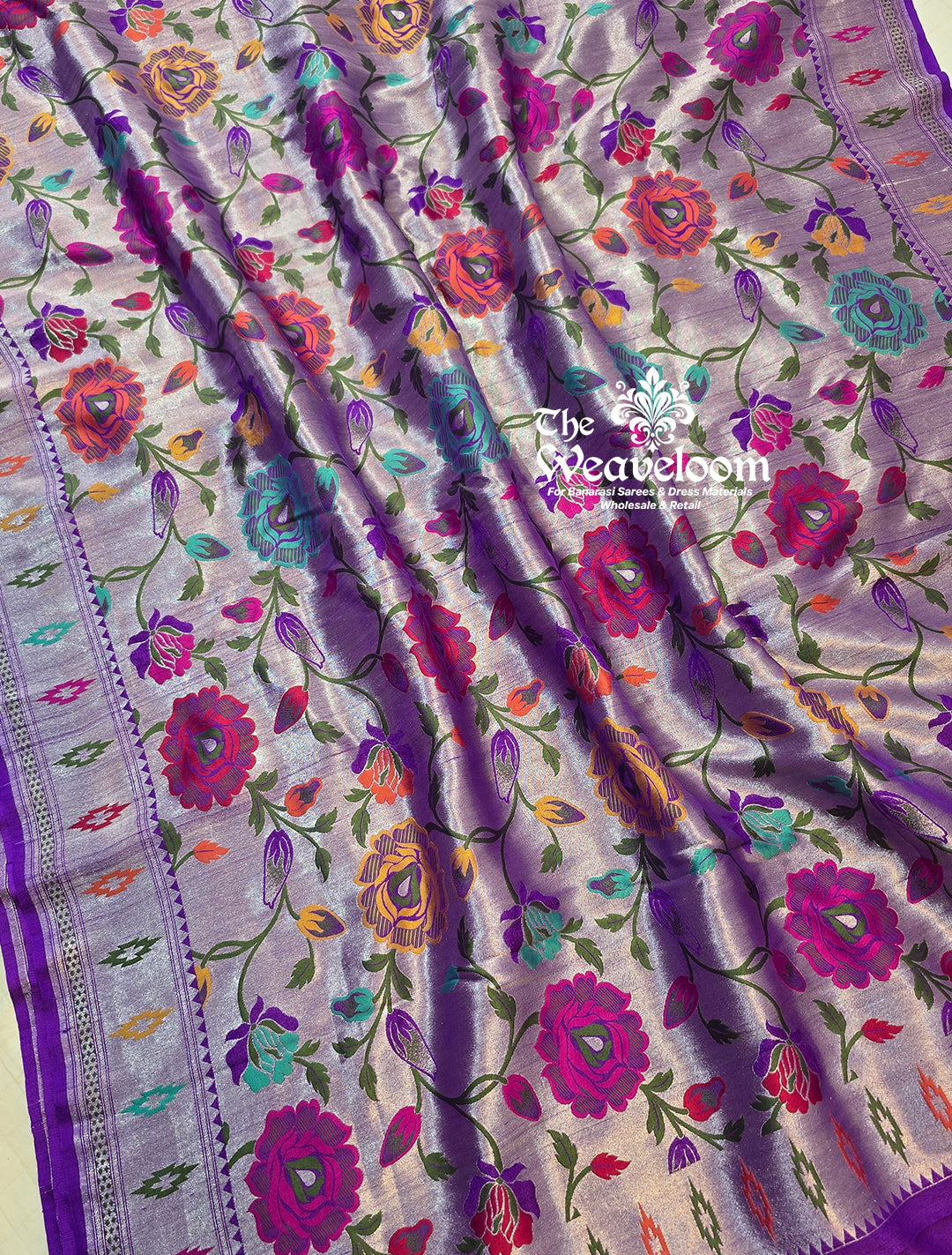 Purple Colour Tussar Georgette Brocade Banarasi Saree with Meenakari Design, 6.5 Meters, with Matching Running Blouse