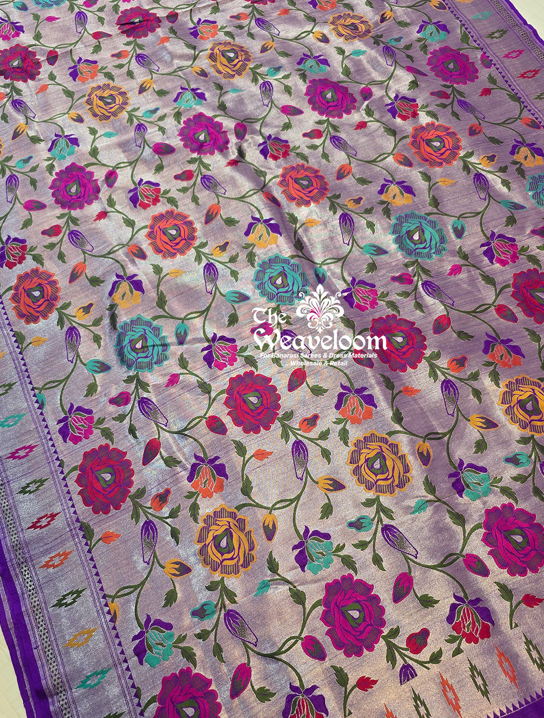 Purple Colour Tussar Georgette Brocade Banarasi Saree with Meenakari Design, 6.5 Meters, with Matching Running Blouse