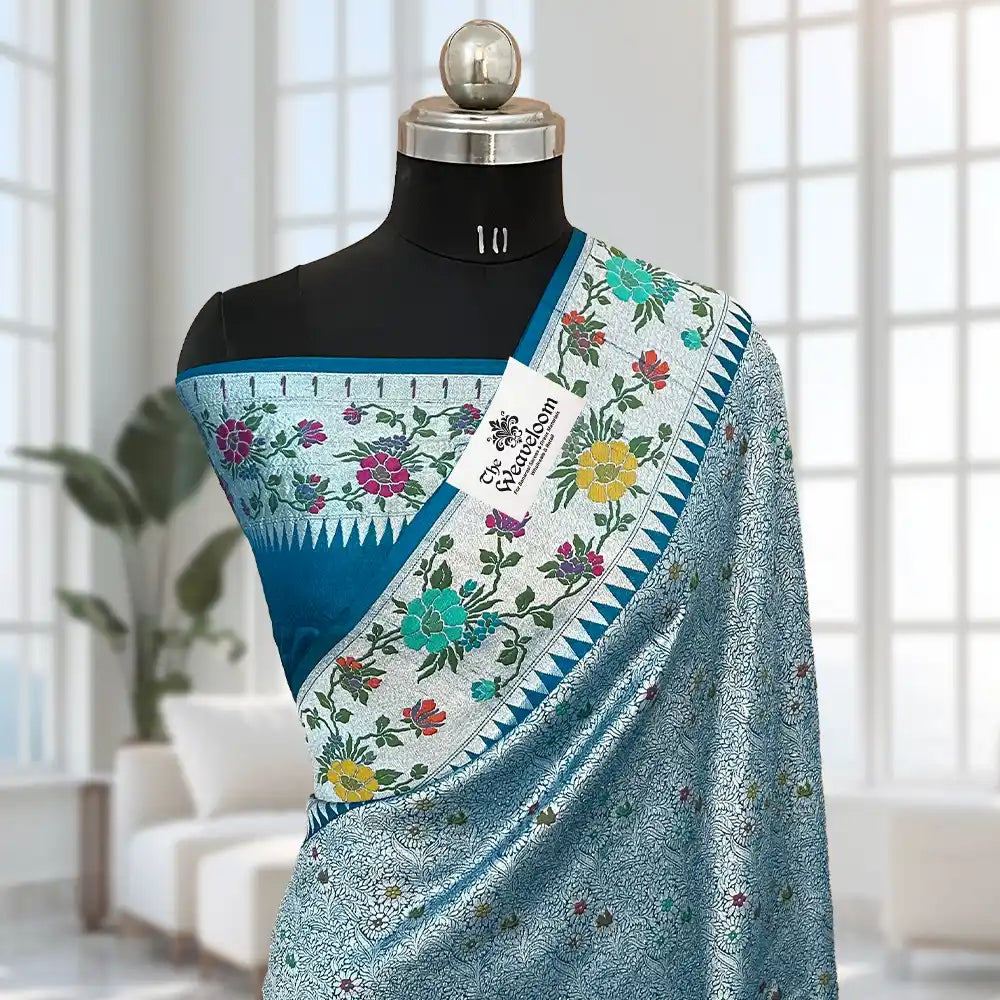 Emerald Green Colour - Pure Tussar Georgette Meenakari Banarasi Saree Online