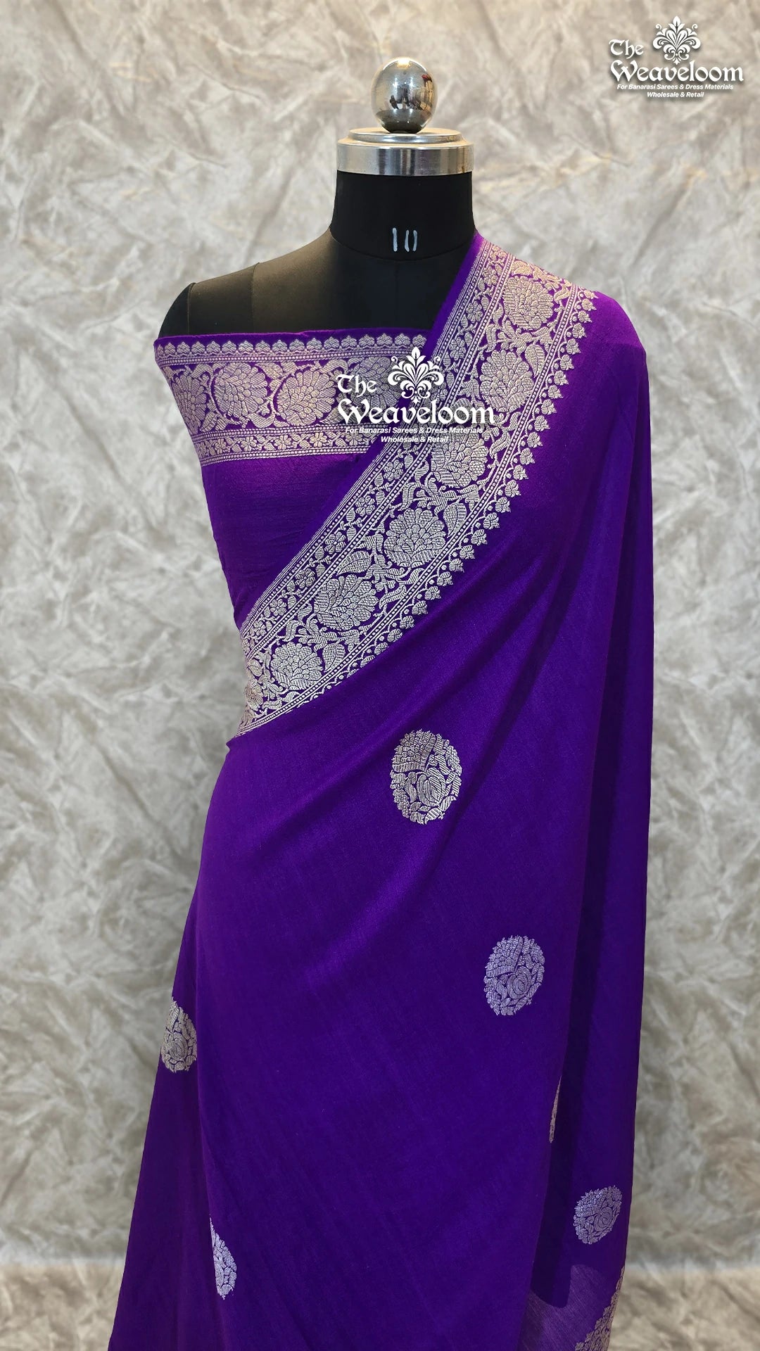Violet Pure Munga Silk Kadwa Hand Woven Handloom Banarasi Saree by The Weaveloom