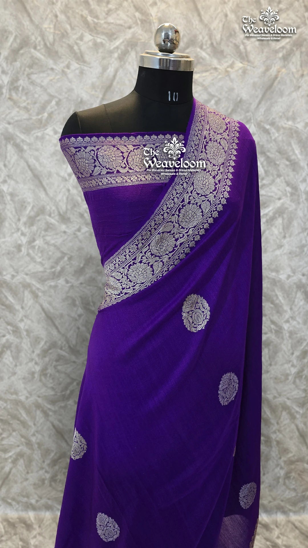 Violet Pure Munga Silk Kadwa Hand Woven Handloom Banarasi Saree by The Weaveloom