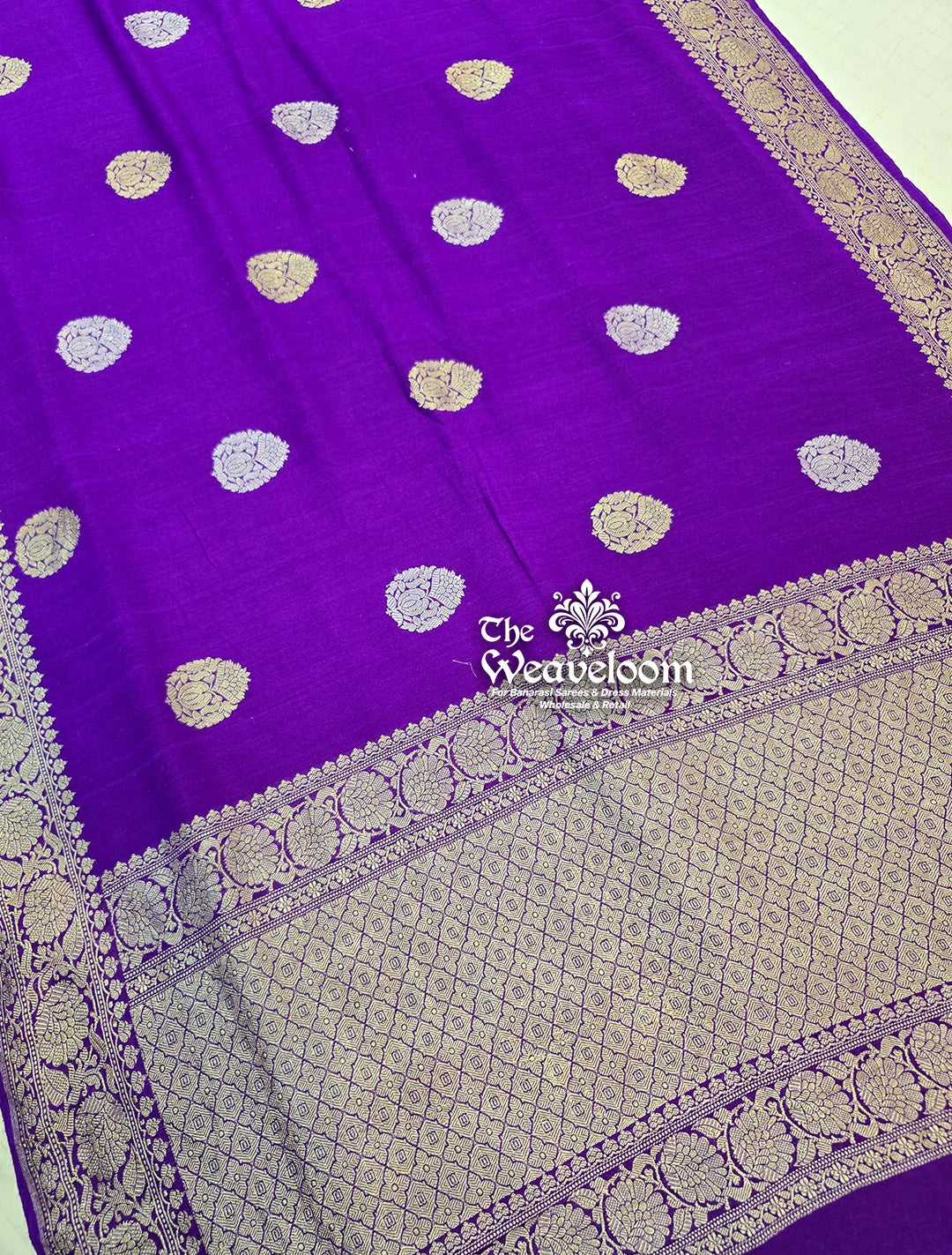 Violet Pure Munga Silk Kadwa Hand Woven Handloom Banarasi Saree by The Weaveloom