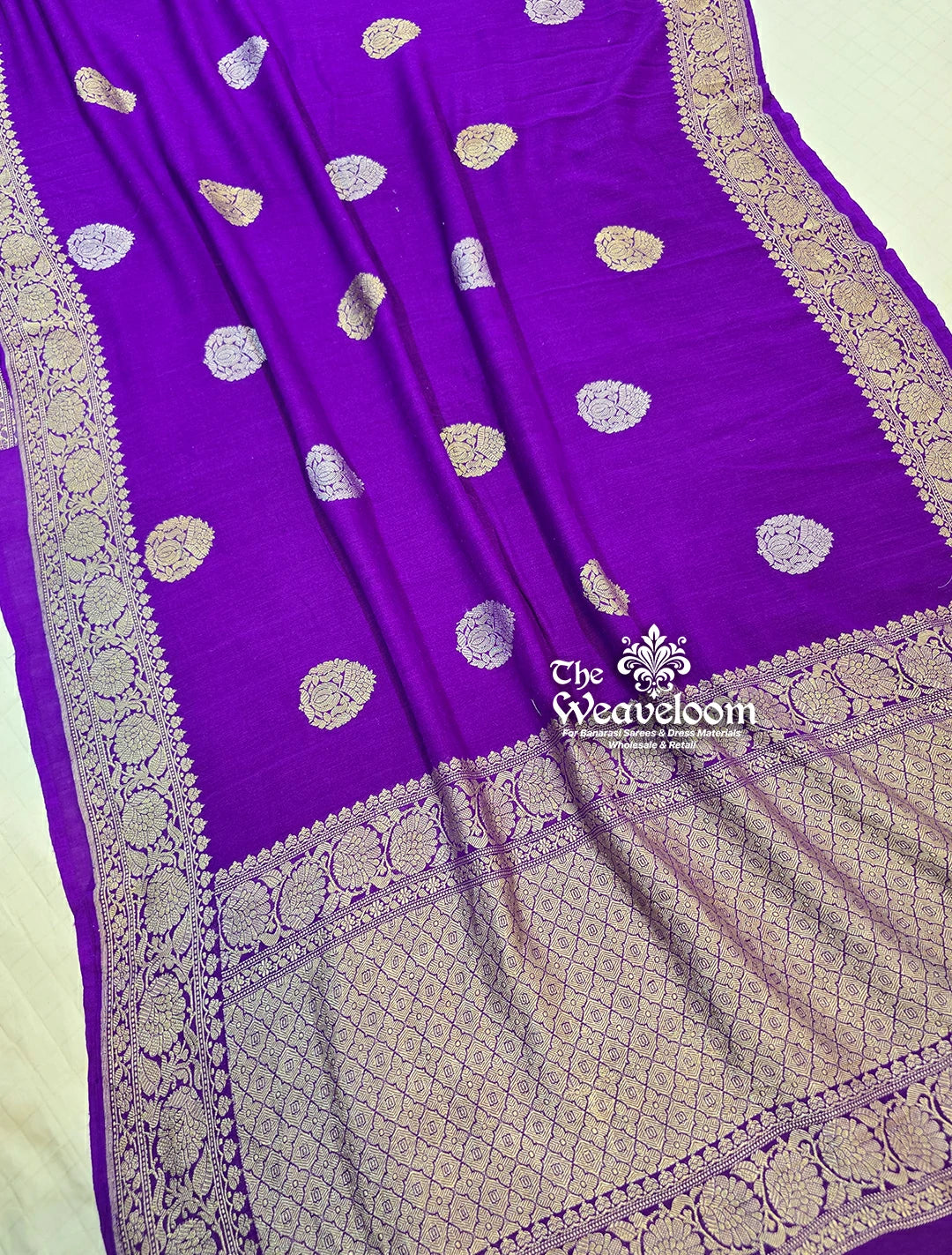 Violet Pure Munga Silk Kadwa Hand Woven Handloom Banarasi Saree by The Weaveloom