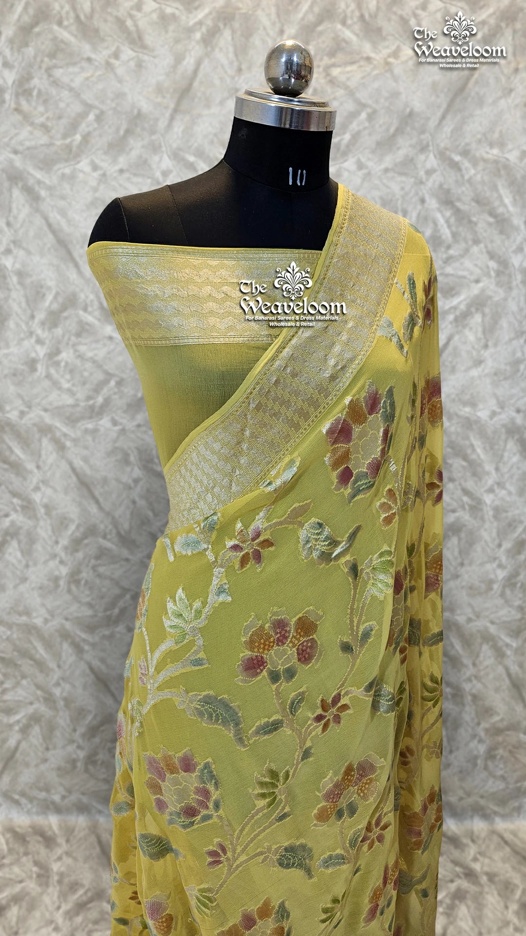 Yellow Khaddi Georgette Water Zari Pure Banarasi Saree by The Weaveloom