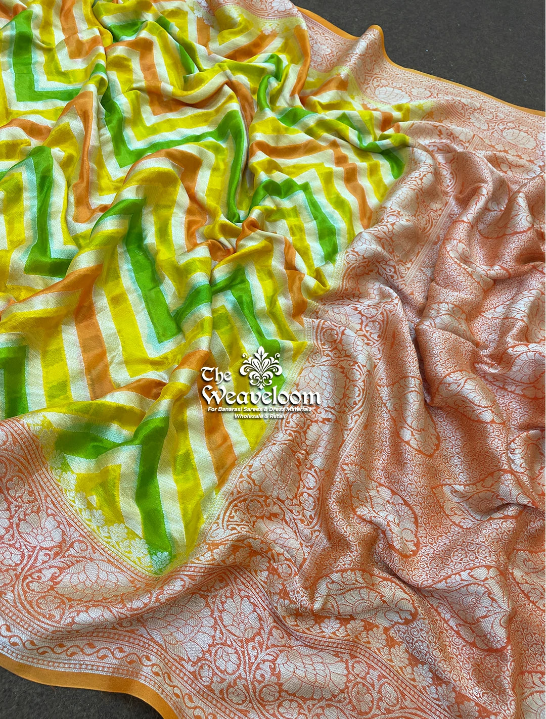 Rangkat Multi Colour Yellow - Pure Khaddi Chiffon Banarasi Saree by The Weaveloom