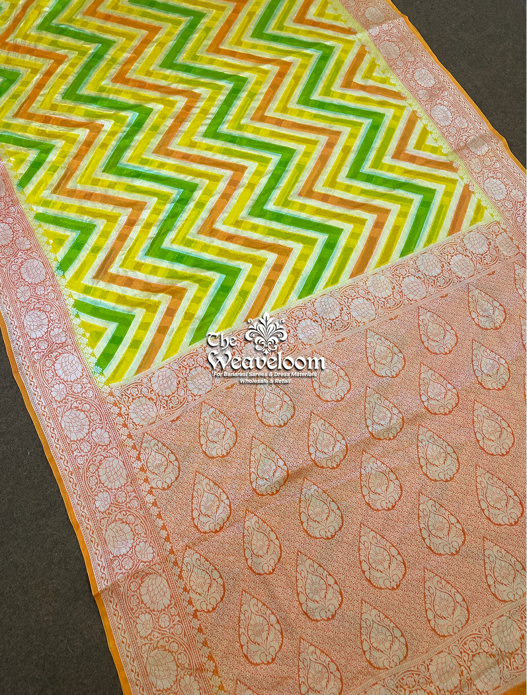Rangkat Multi Colour Yellow - Pure Khaddi Chiffon Banarasi Saree by The Weaveloom