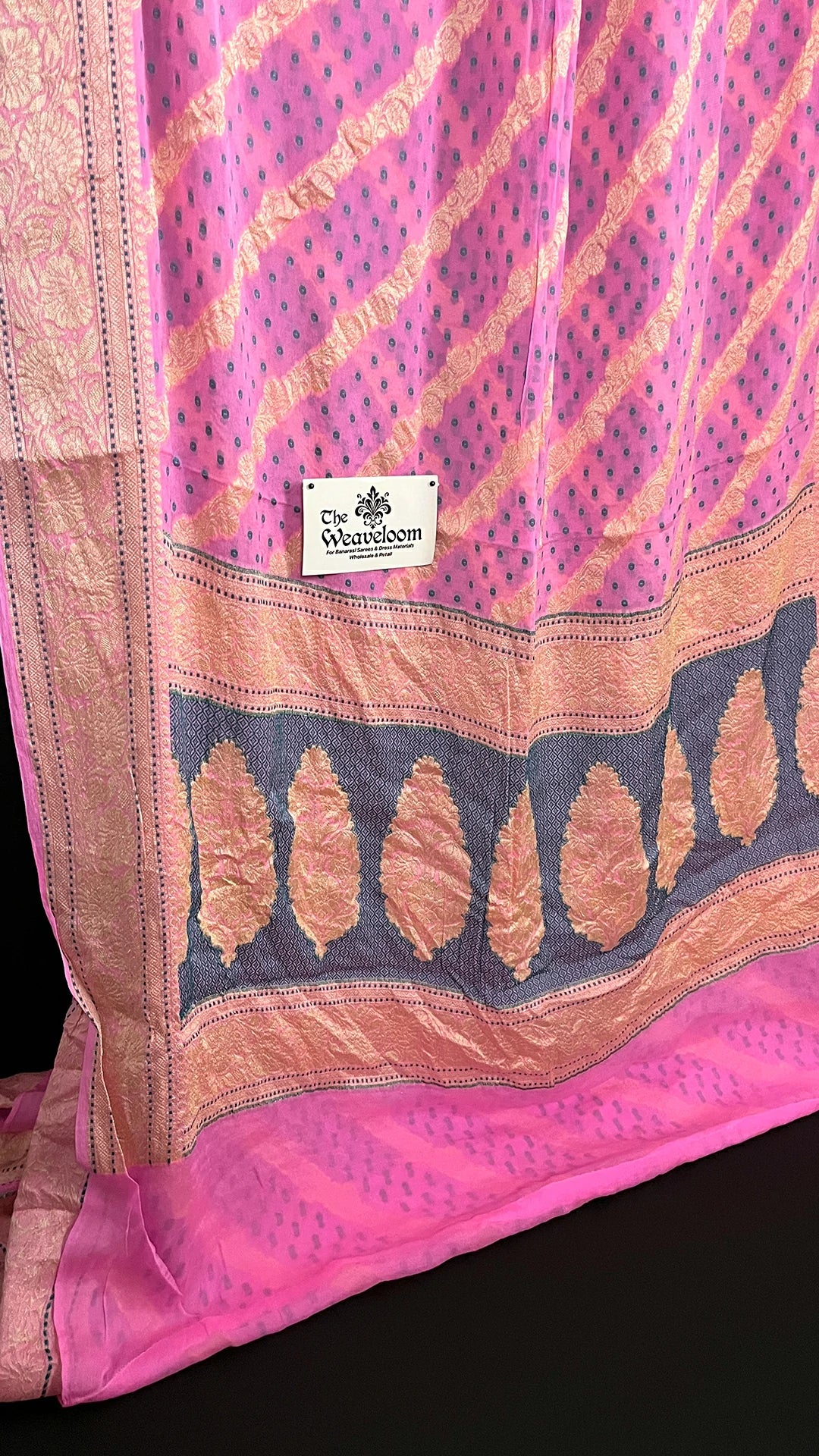 Baby Pink Crepe Georgette Pure Banarasi Saree with Meenakari Dots - The Weaveloom