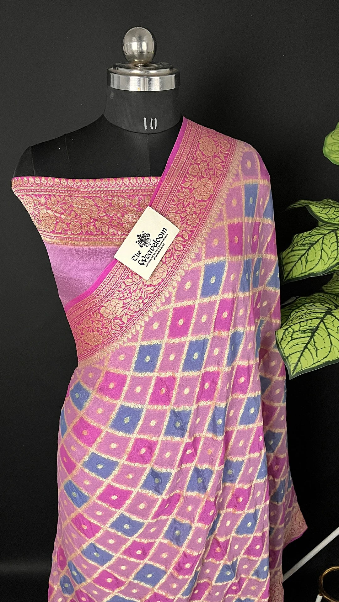 Baby Pink Crepe Georgette Pure Banarasi Saree Rangkat Multicolor - The Weaveloom