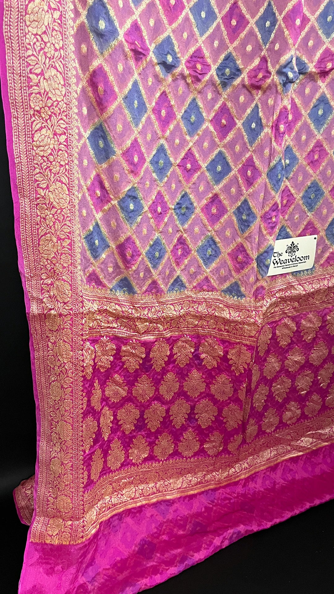 Baby Pink Crepe Georgette Pure Banarasi Saree Rangkat Multicolor - The Weaveloom