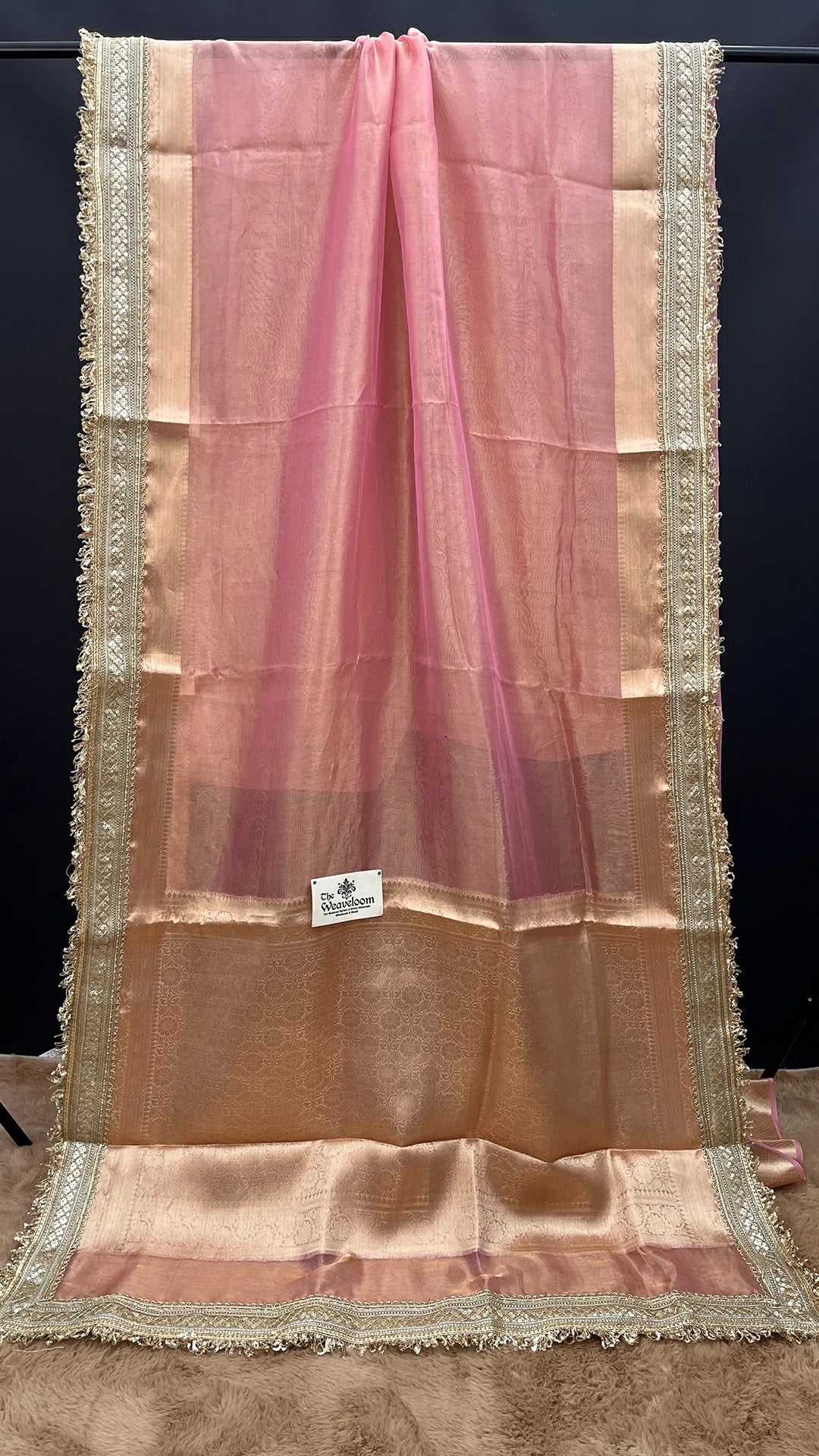 Baby Pink Floral Tissue Silk Pure Banarasi Saree by The Weaveloom

