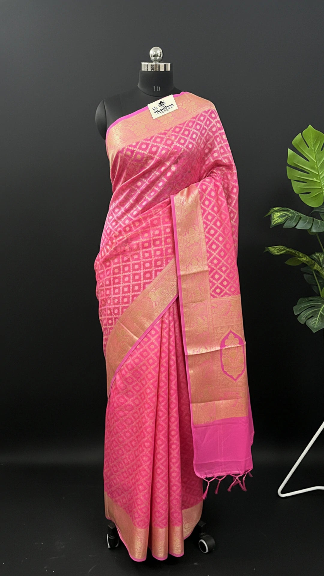Baby Pink Khaddi Chiffon Pure Banarasi Saree with Golden Geometric Buti and Floral Pallu — The Weaveloom