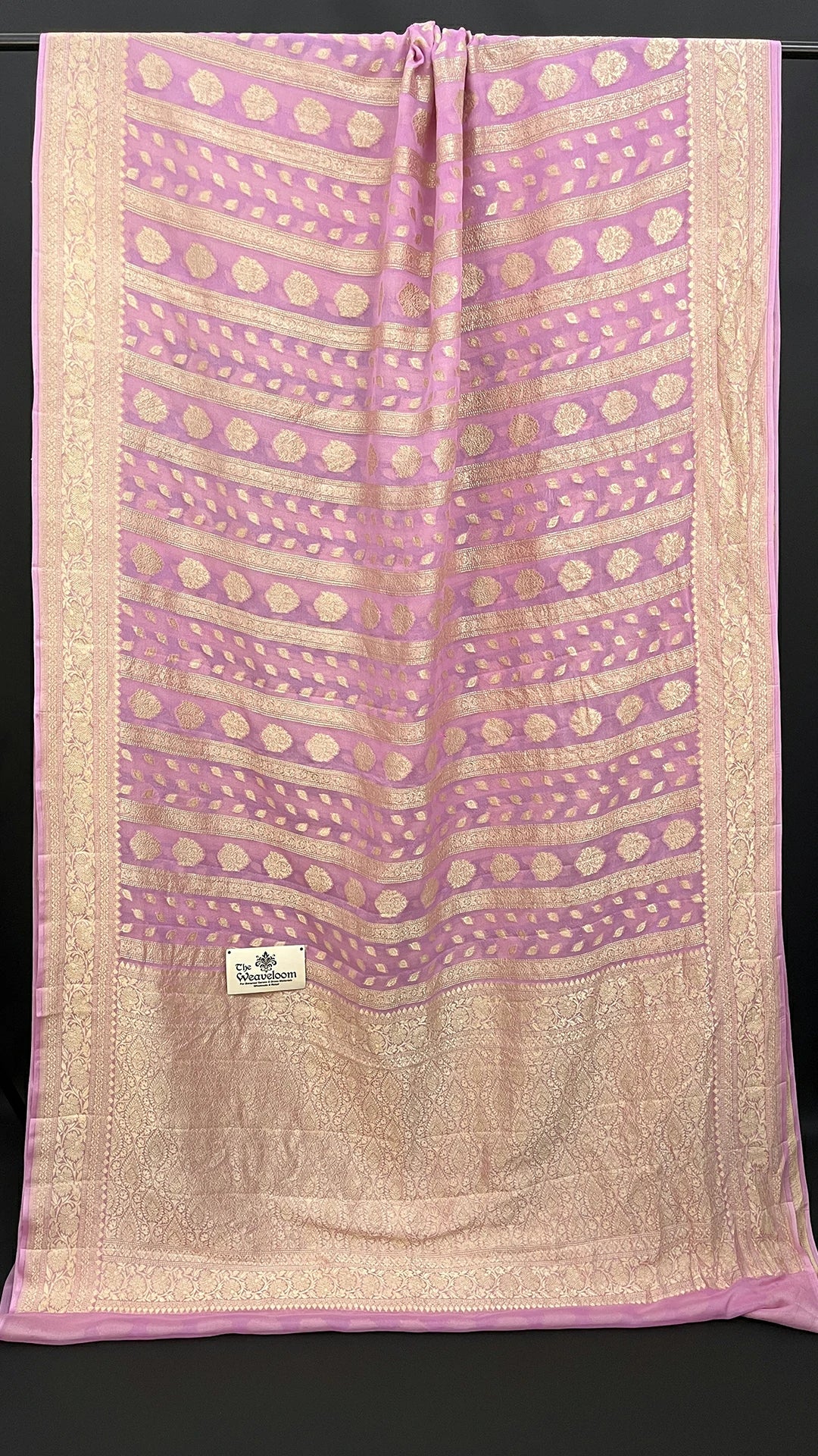 Baby Pink Khaddi Georgette Pure Banarasi Saree with Water Zari Motifs by The Weaveloom