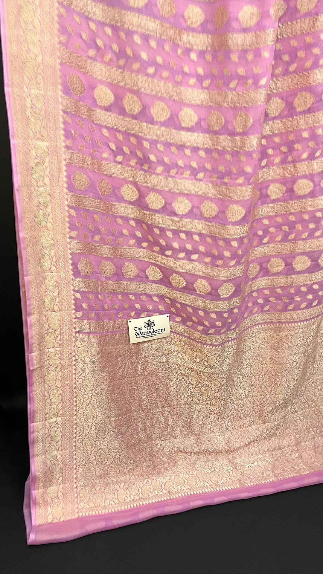 Baby Pink Khaddi Georgette Pure Banarasi Saree with Water Zari Motifs by The Weaveloom