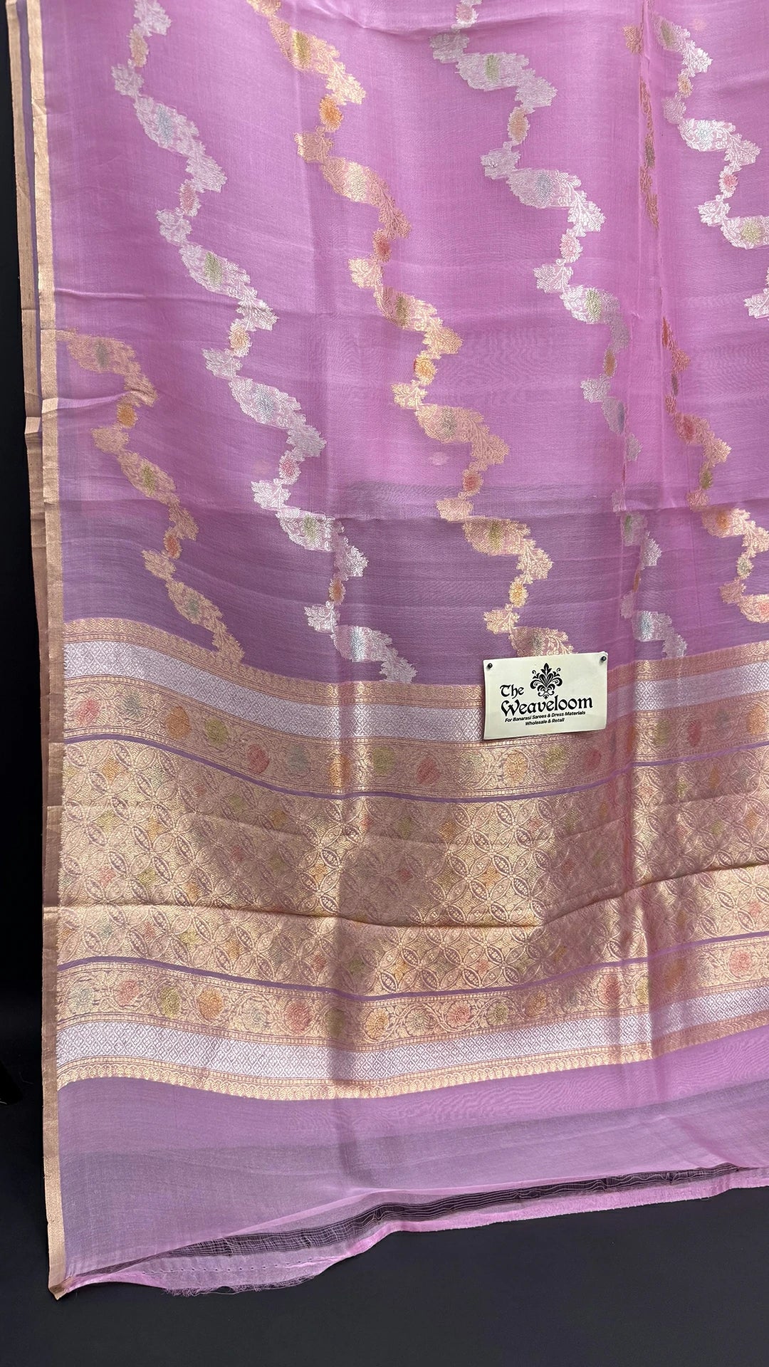The Weaveloom baby pink kora silk kadwa Banarasi saree with zigzag sona rupa zari border