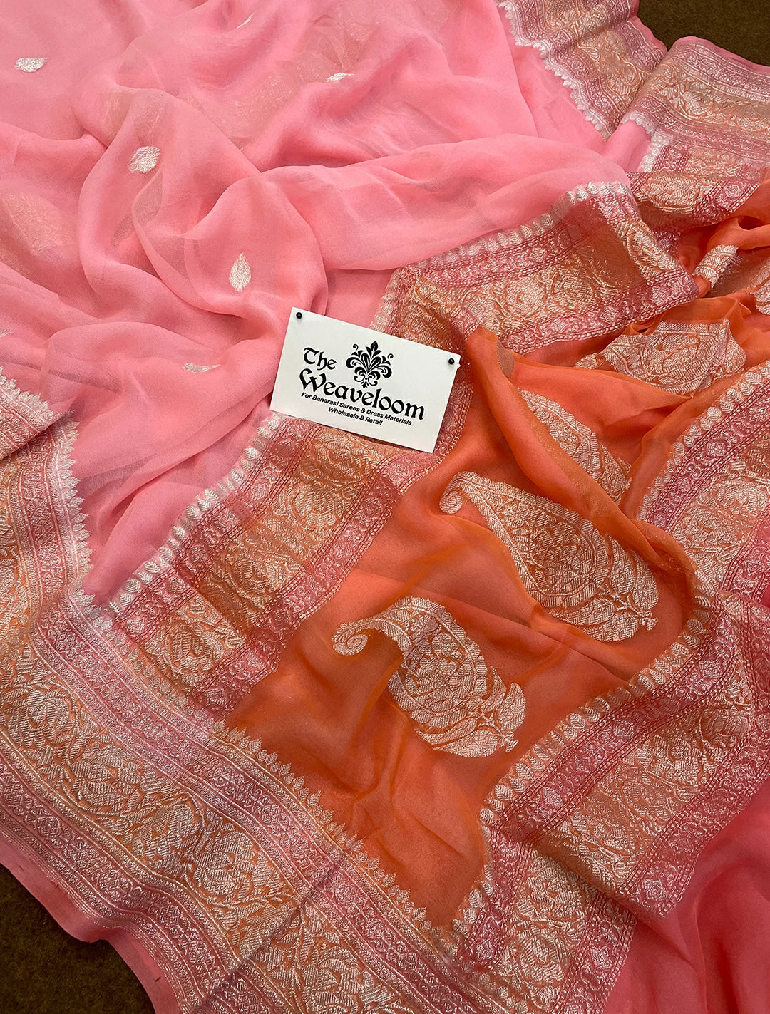 Baby Pink Kadwa Handloom Banarasi Saree in Pure Khaddi Georgette by The Weaveloom