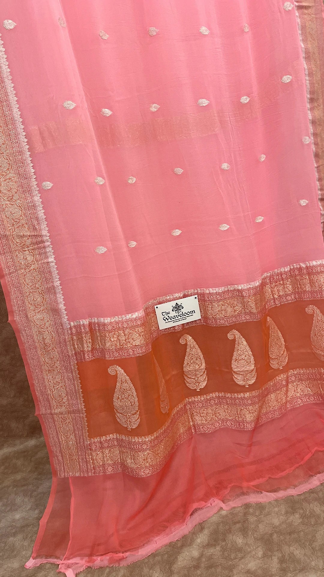 Baby Pink Kadwa Handloom Banarasi Saree in Pure Khaddi Georgette by The Weaveloom