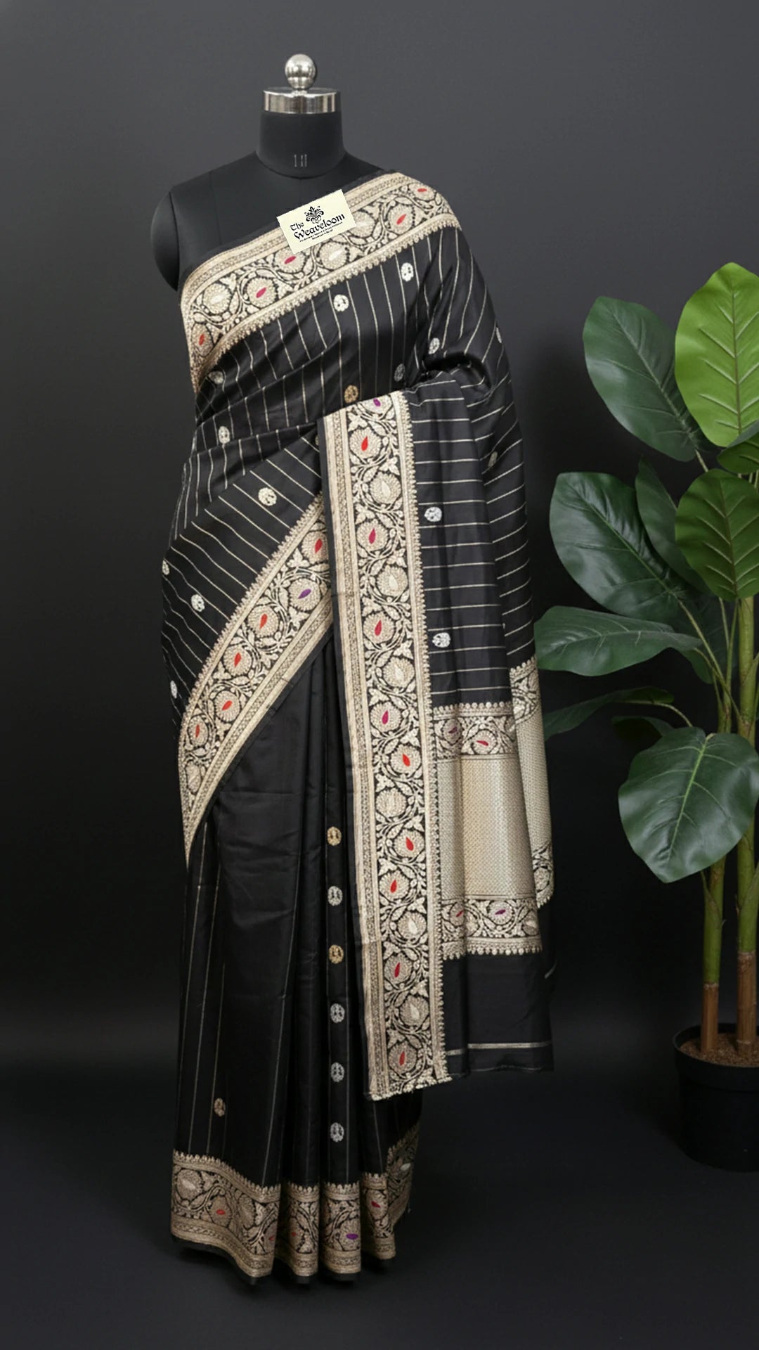 Black Katan Silk Pure Banarasi Saree with Meenakari and Sona Rupa Zari Butis by The Weaveloom