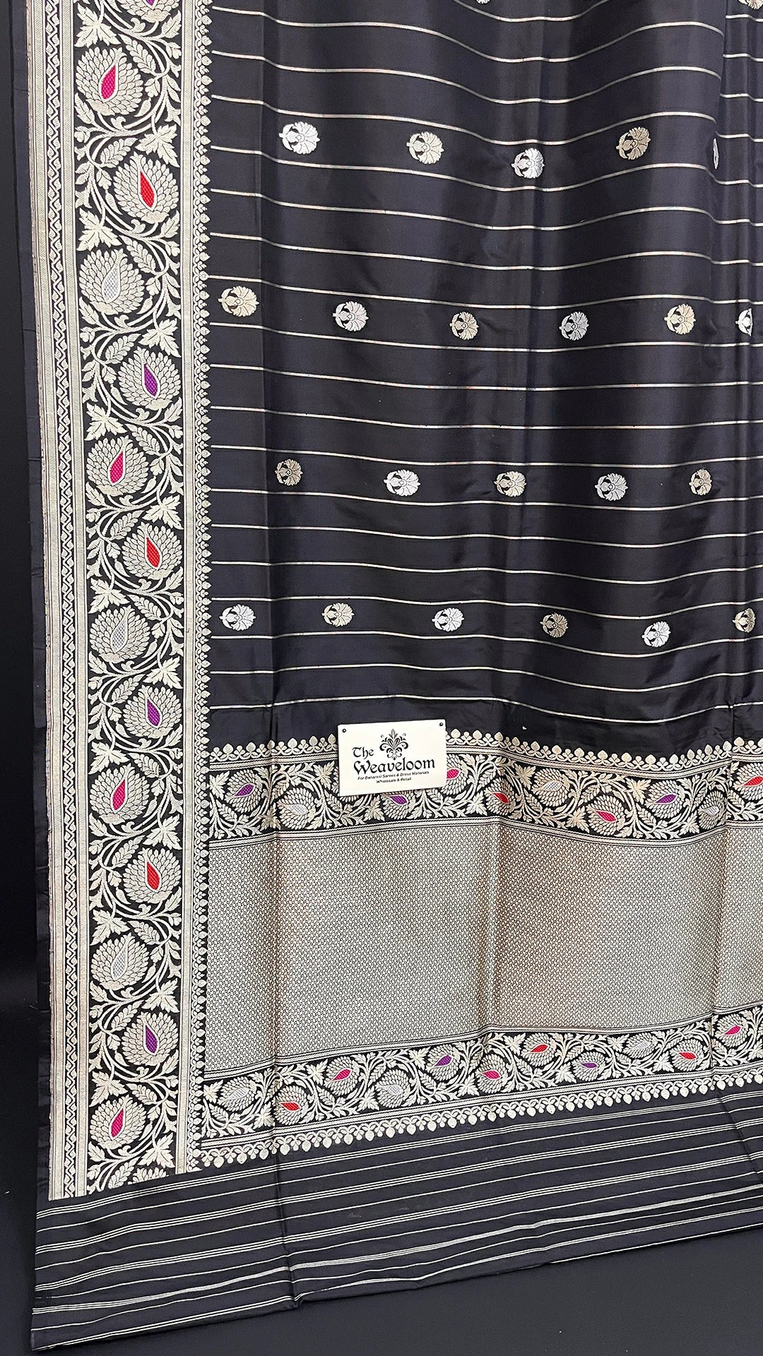 Black Katan Silk Pure Banarasi Saree with Meenakari and Sona Rupa Zari Butis by The Weaveloom