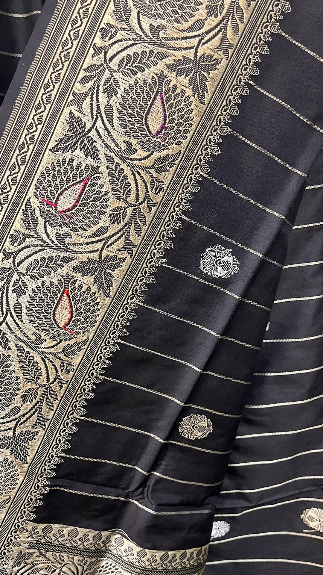 Black Katan Silk Pure Banarasi Saree with Meenakari and Sona Rupa Zari Butis by The Weaveloom