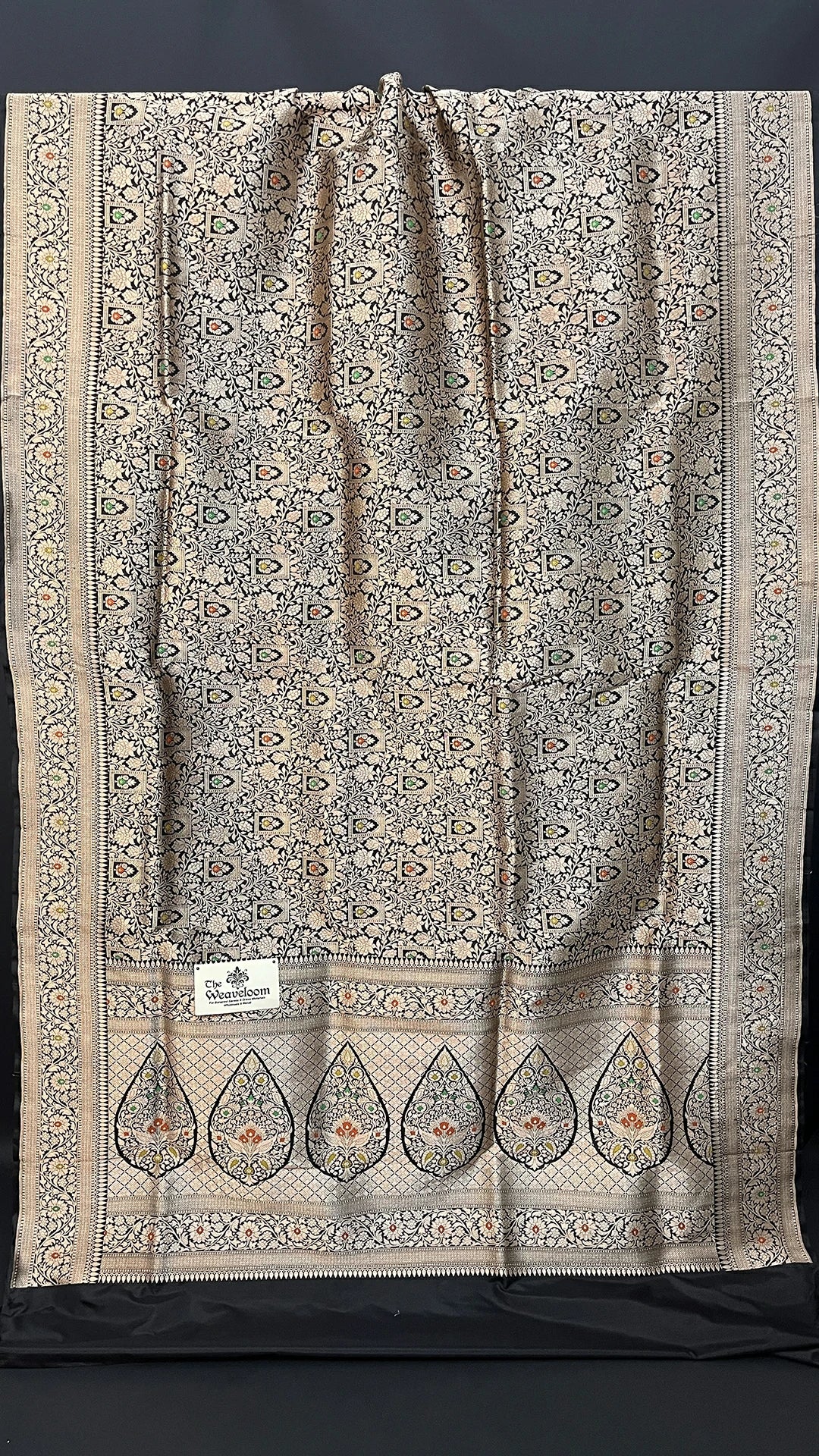 Black Pure Katan Silk Brocade Banarasi Saree with Meenakari Motifs by The Weaveloom