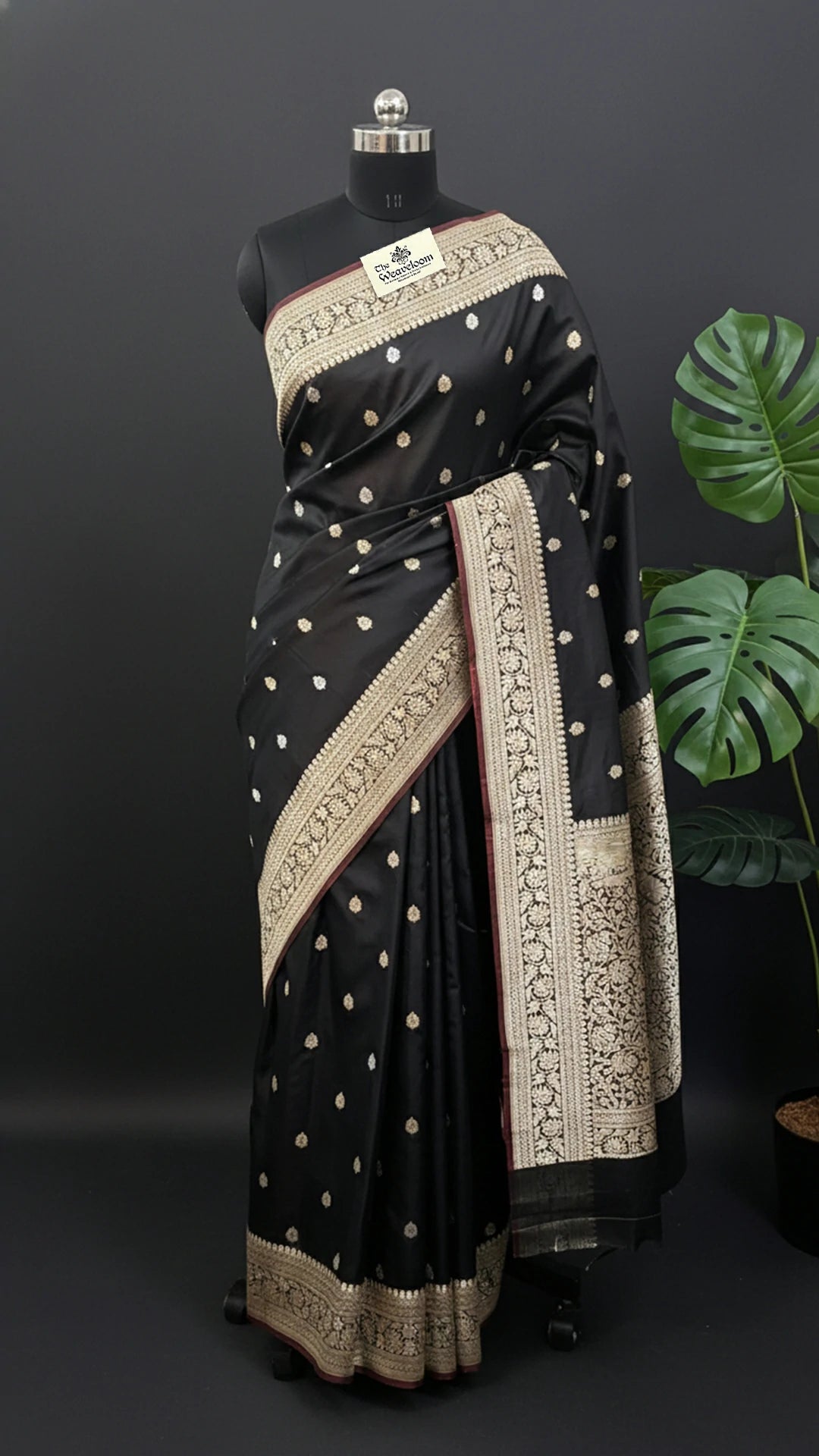 Black Pure Katan Silk Handloom Banarasi Saree with Kadwa Sona Rupa Buti and Rich Zari Border by The Weaveloom