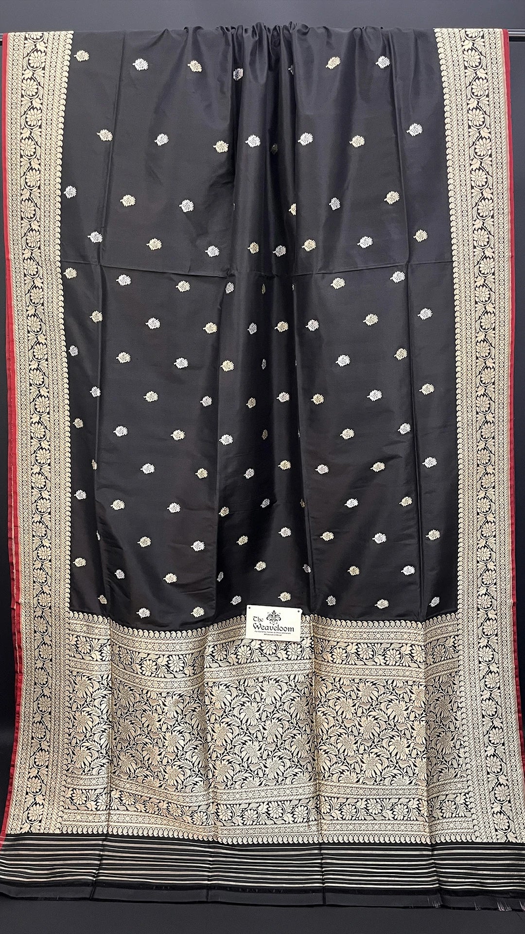 Black Pure Katan Silk Handloom Banarasi Saree with Kadwa Sona Rupa Buti and Rich Zari Border by The Weaveloom
