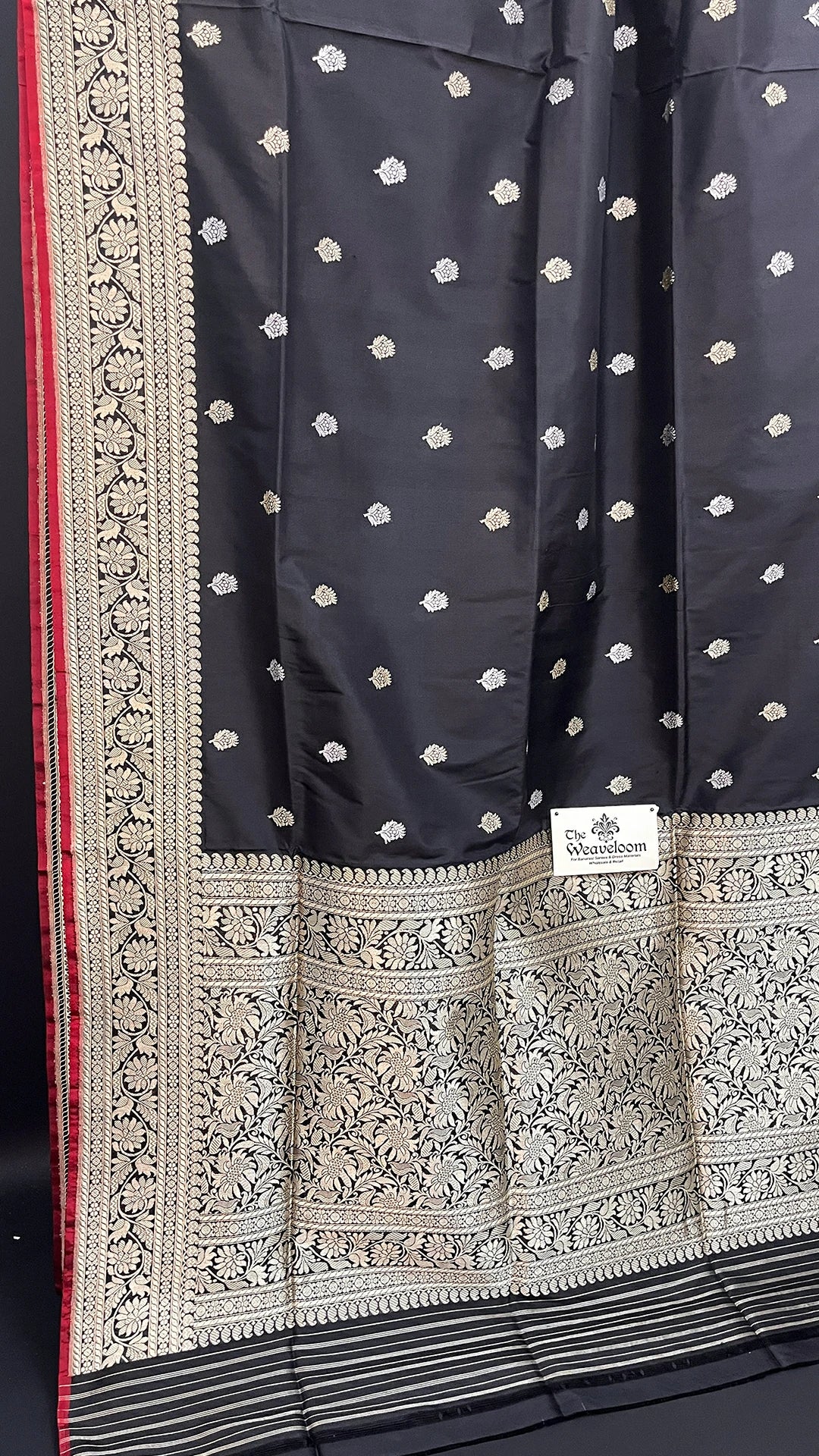 Black Pure Katan Silk Handloom Banarasi Saree with Kadwa Sona Rupa Buti and Rich Zari Border by The Weaveloom
