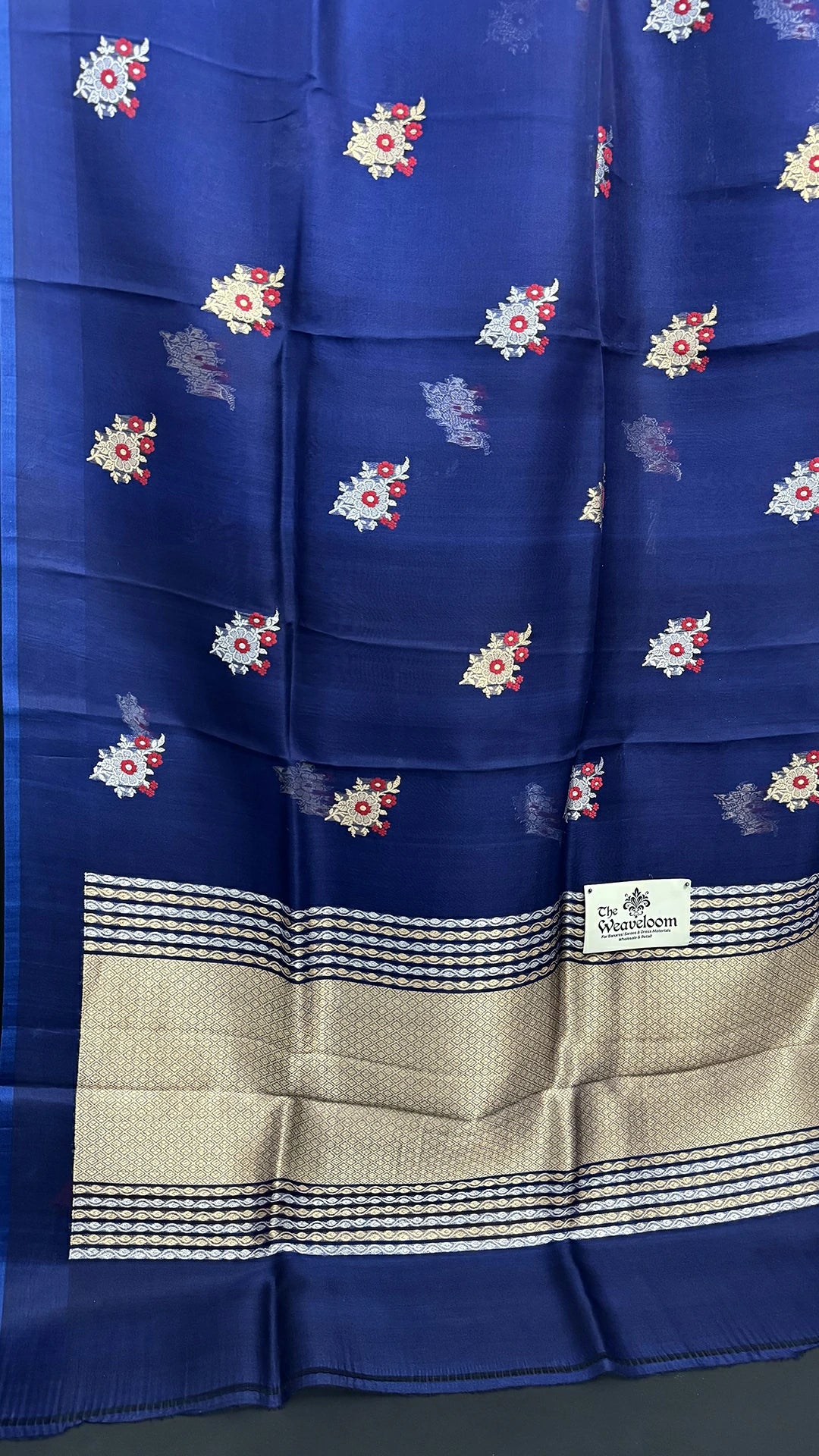 The Weaveloom blue handloom Kora silk pure Banarasi saree with meenakari floral buta and Sona Rupa zari border