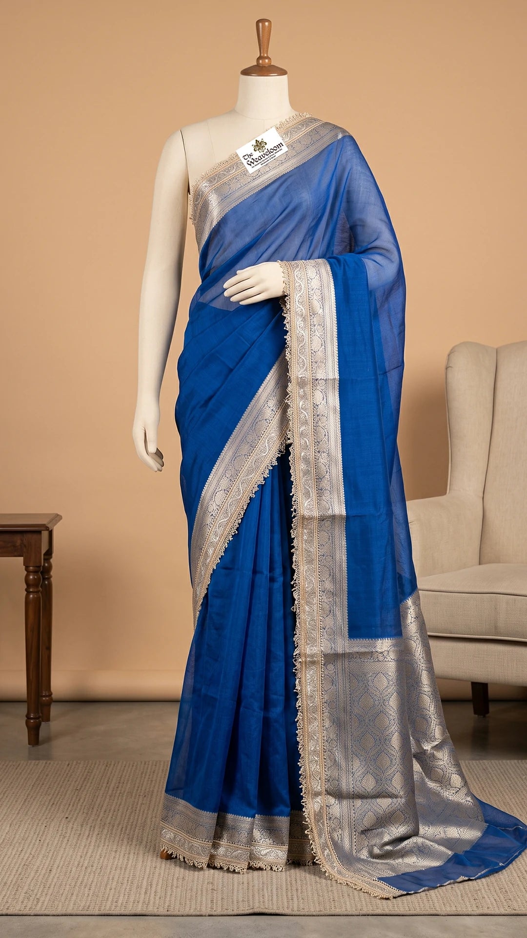 Blue Lace Border Tissue Silk Pure Banarasi Saree by The Weaveloom
