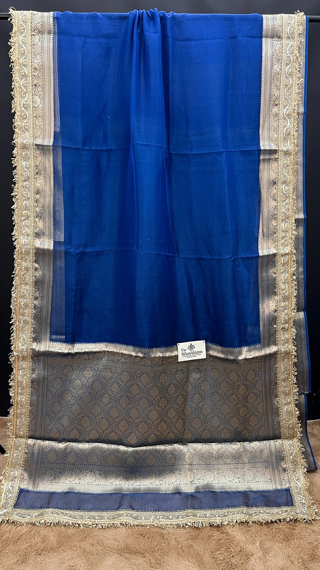 Blue Lace Border Tissue Silk Pure Banarasi Saree by The Weaveloom
