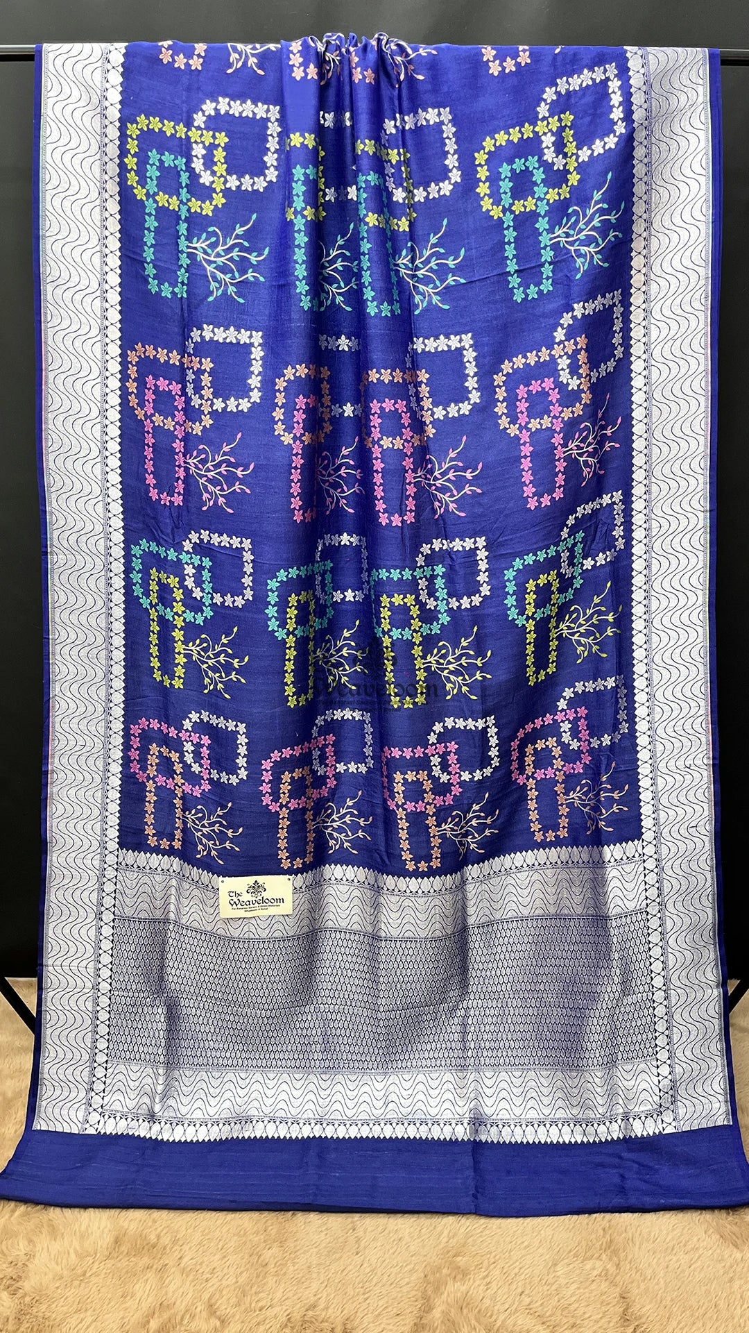 Blue Meenakari Motif Tussar Georgette Pure Banarasi Saree by The Weaveloom