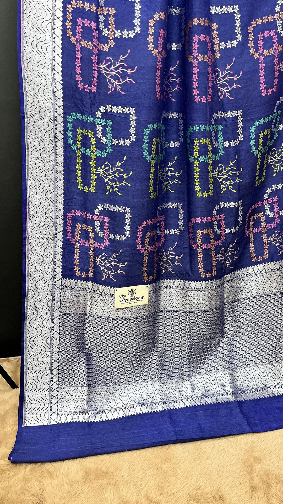 Blue Meenakari Motif Tussar Georgette Pure Banarasi Saree by The Weaveloom