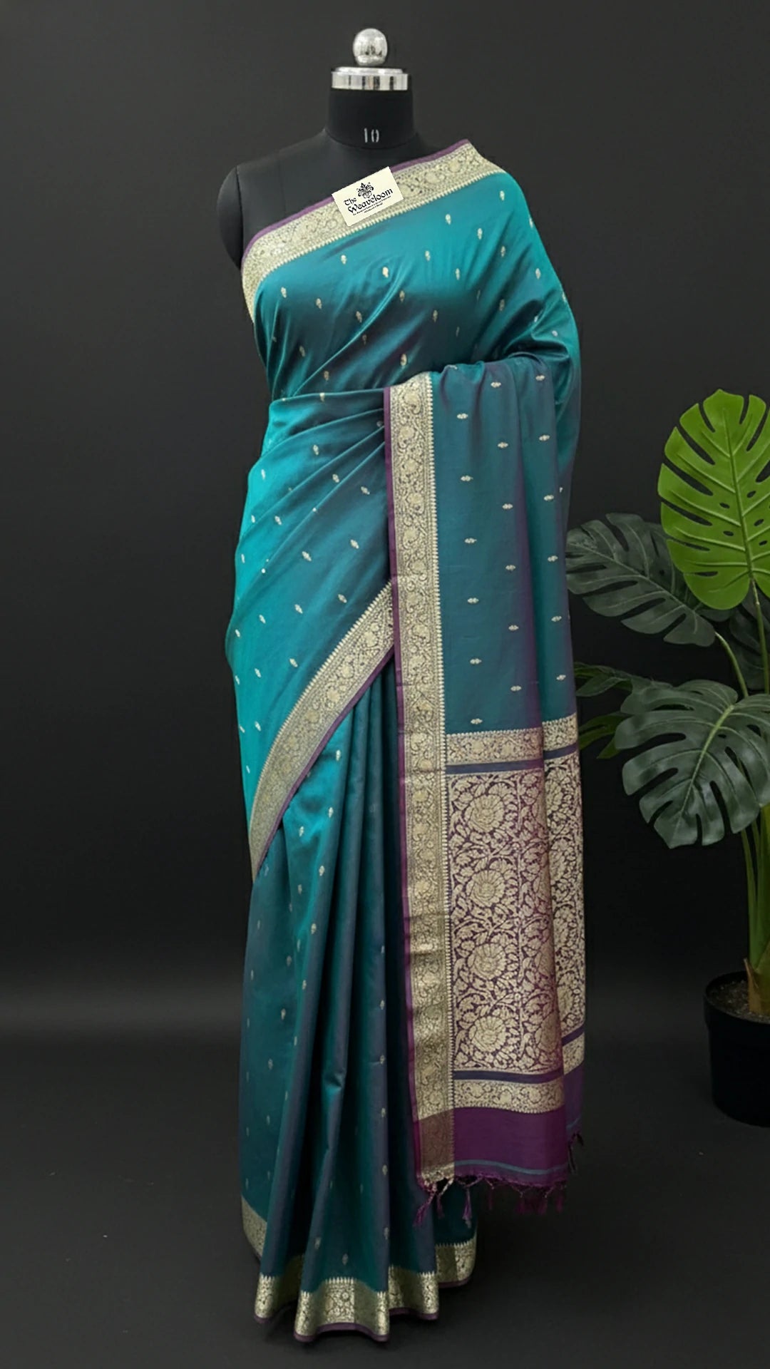 Bottle Green Dual Tone Pure Katan Silk Banarasi Saree with Zari Border by The Weaveloom